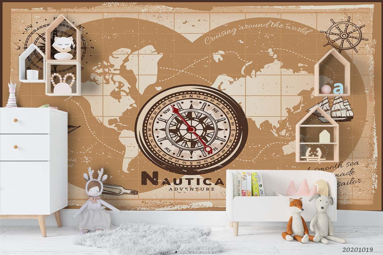3D Vintage Nautical World Map Wall Mural Wallpaper WJ 9469- Jess Art Decoration