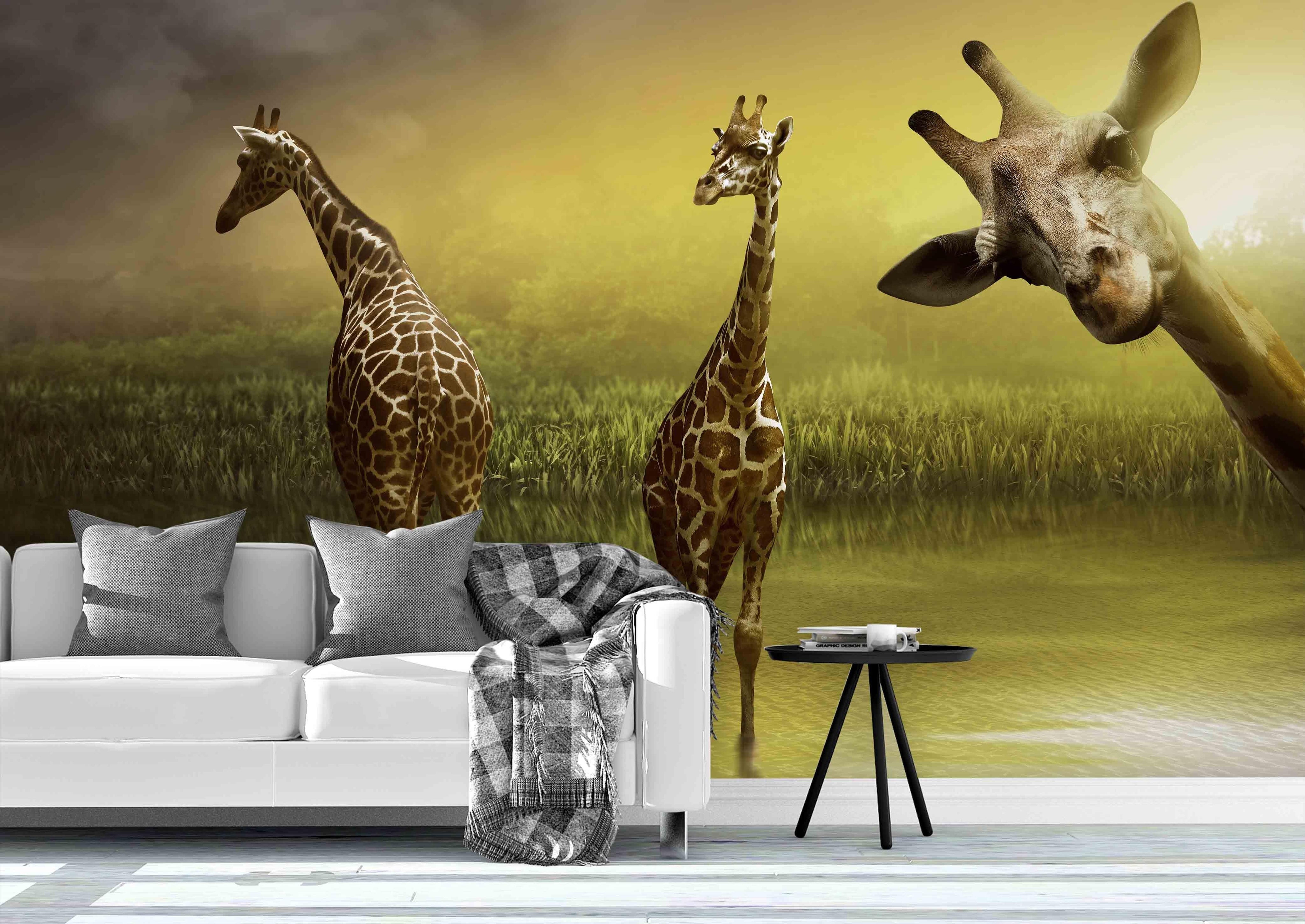 3D Giraffe Green Grass Wall Mural Wallpaper 53- Jess Art Decoration