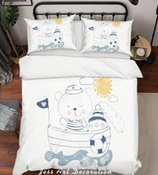 3D Cartoon Bear Boat Quilt Cover Set Bedding Set Pillowcases 162- Jess Art Decoration
