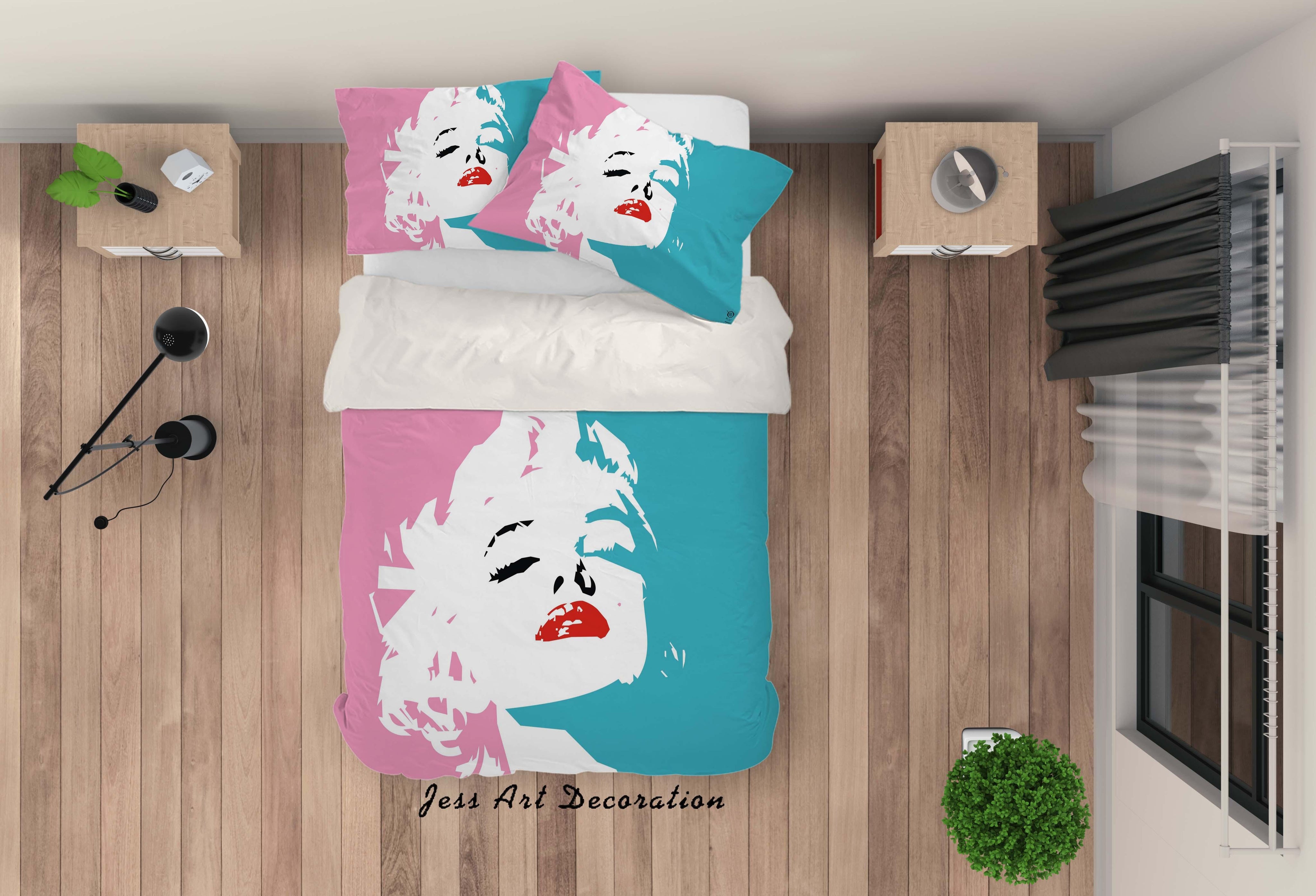 3D Graffiti Hollywood Movie Star Blue Pink Quilt Cover Set Bedding Set Duvet Cover Pillowcases LXL- Jess Art Decoration