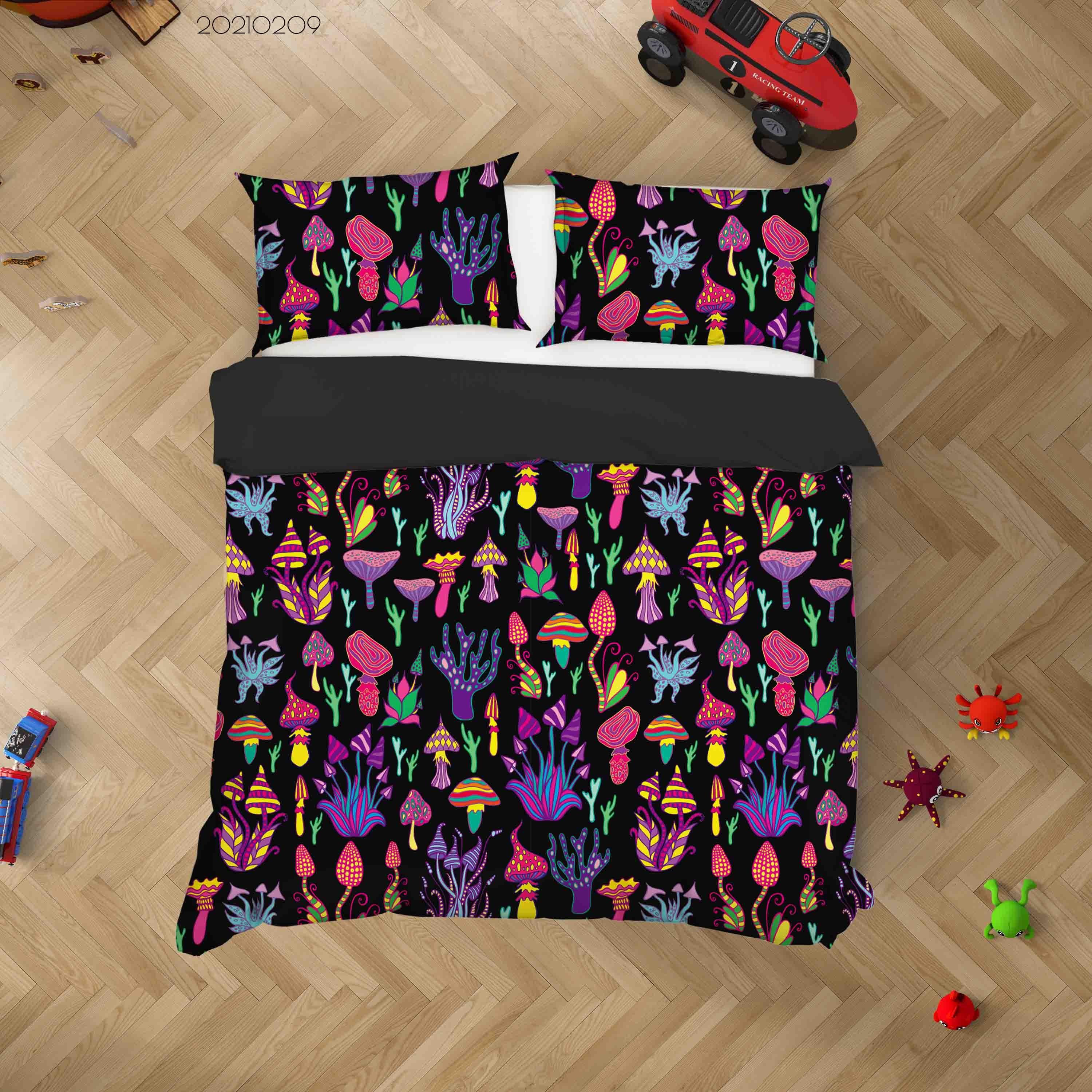 3D Hand Drawn Colorful Mushroom Quilt Cover Set Bedding Set Duvet Cover Pillowcases 15- Jess Art Decoration