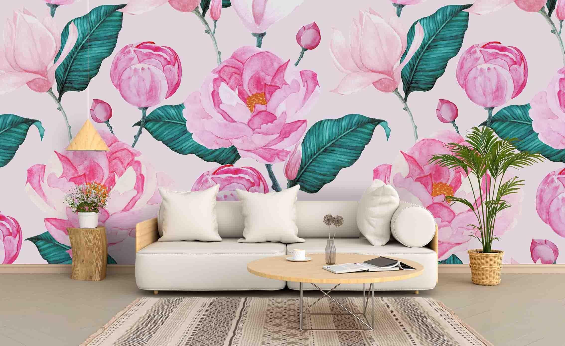 3D Hand Painted Pink Peony Wall Mural Wallpaper A127 LQH- Jess Art Decoration