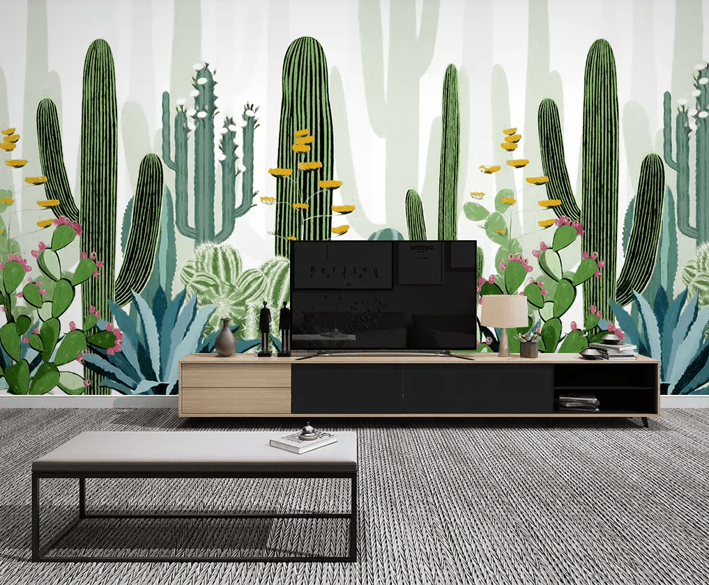 3D Modern Tall Cactus Floral Wall Murals 203- Jess Art Decoration