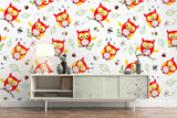 3D Cartoon Red Owl Leaves Wall Mural Wallpaper 06- Jess Art Decoration