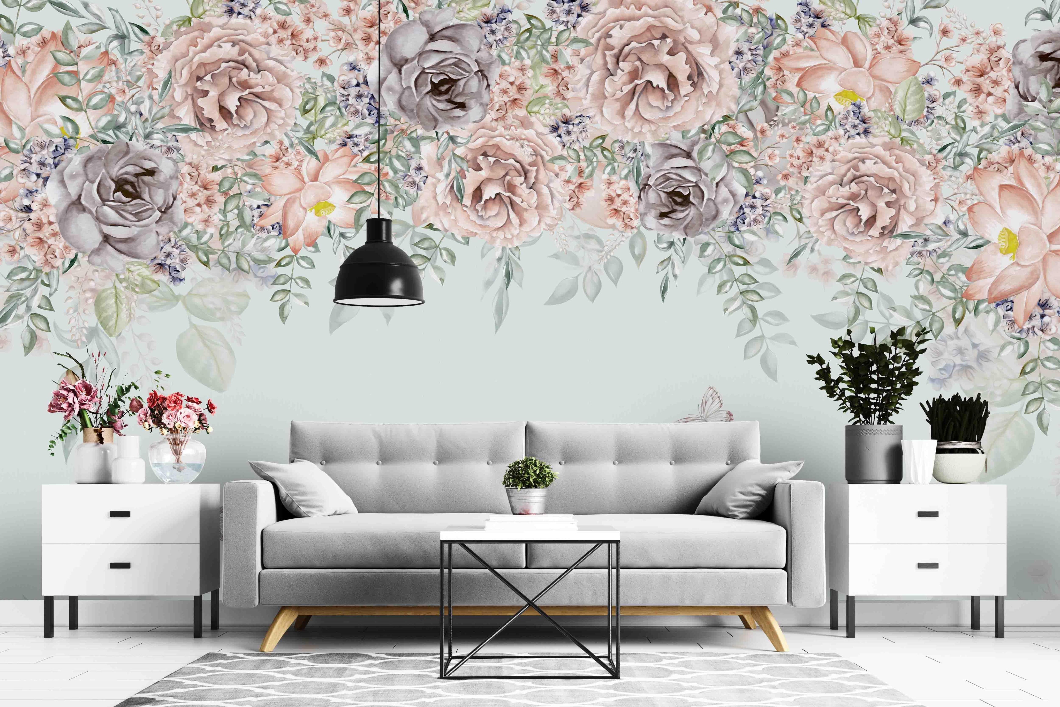 3D Hand Painted Pink Rose Wall Mural Wallpaper A294 LQH- Jess Art Decoration
