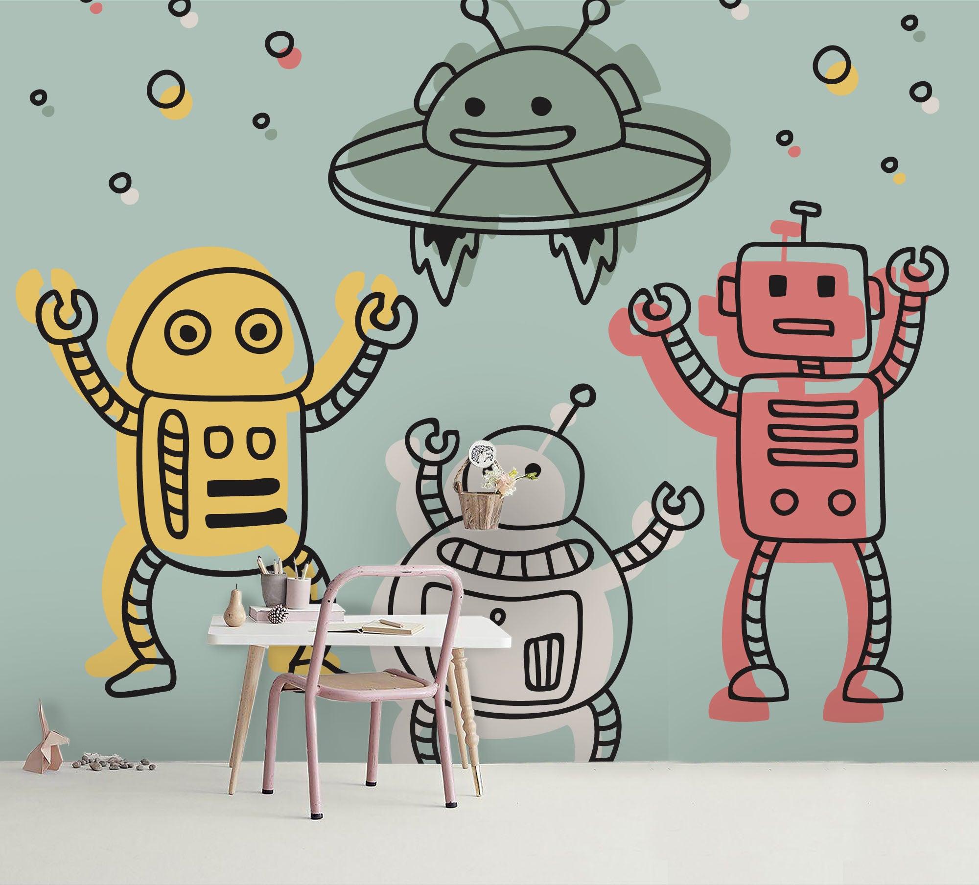 3D Cartoon Robot Spaceship Wall Mural Wallpaper 13- Jess Art Decoration