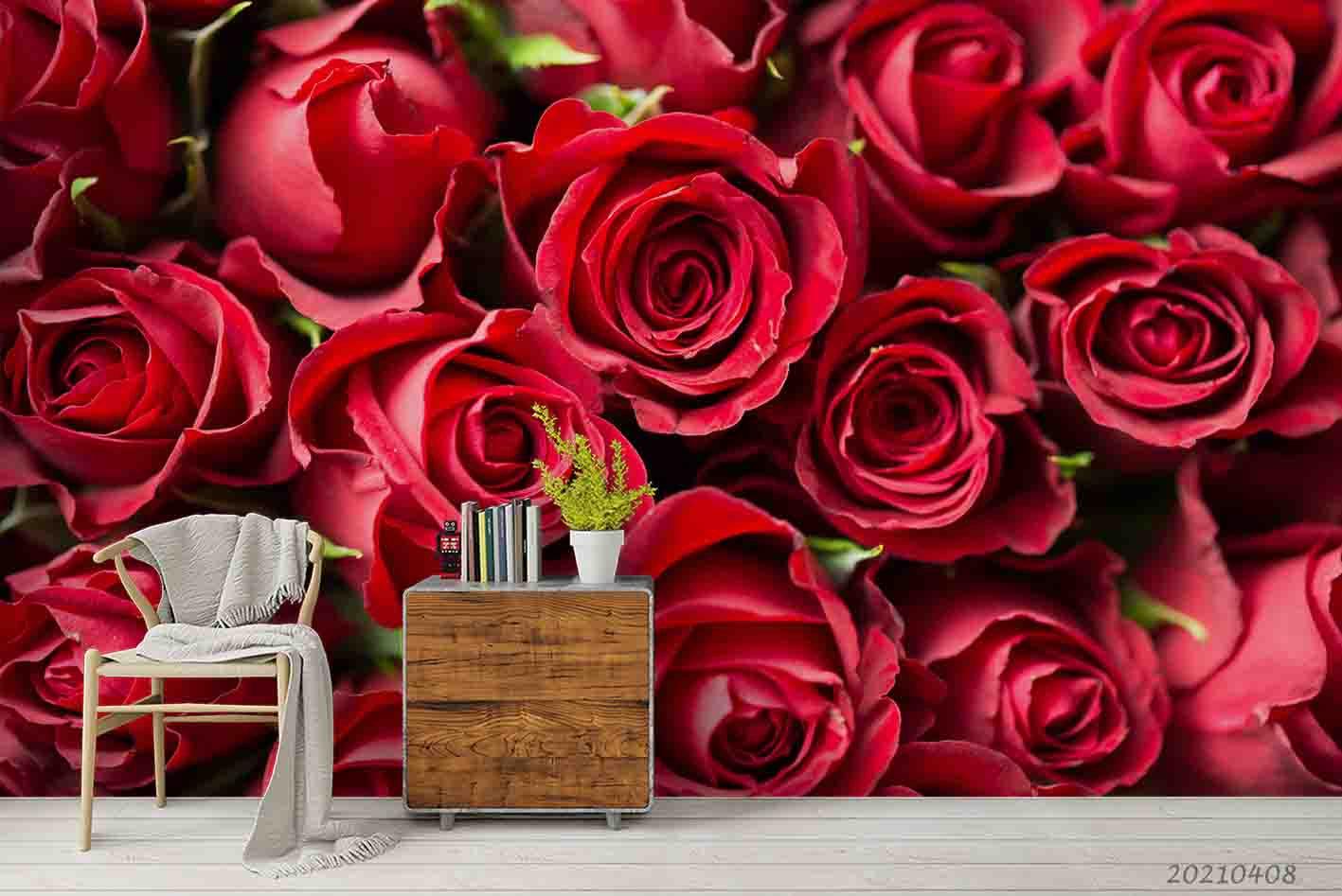 3D Red Rose Floral Wall Mural Wallpaper LQH 51- Jess Art Decoration