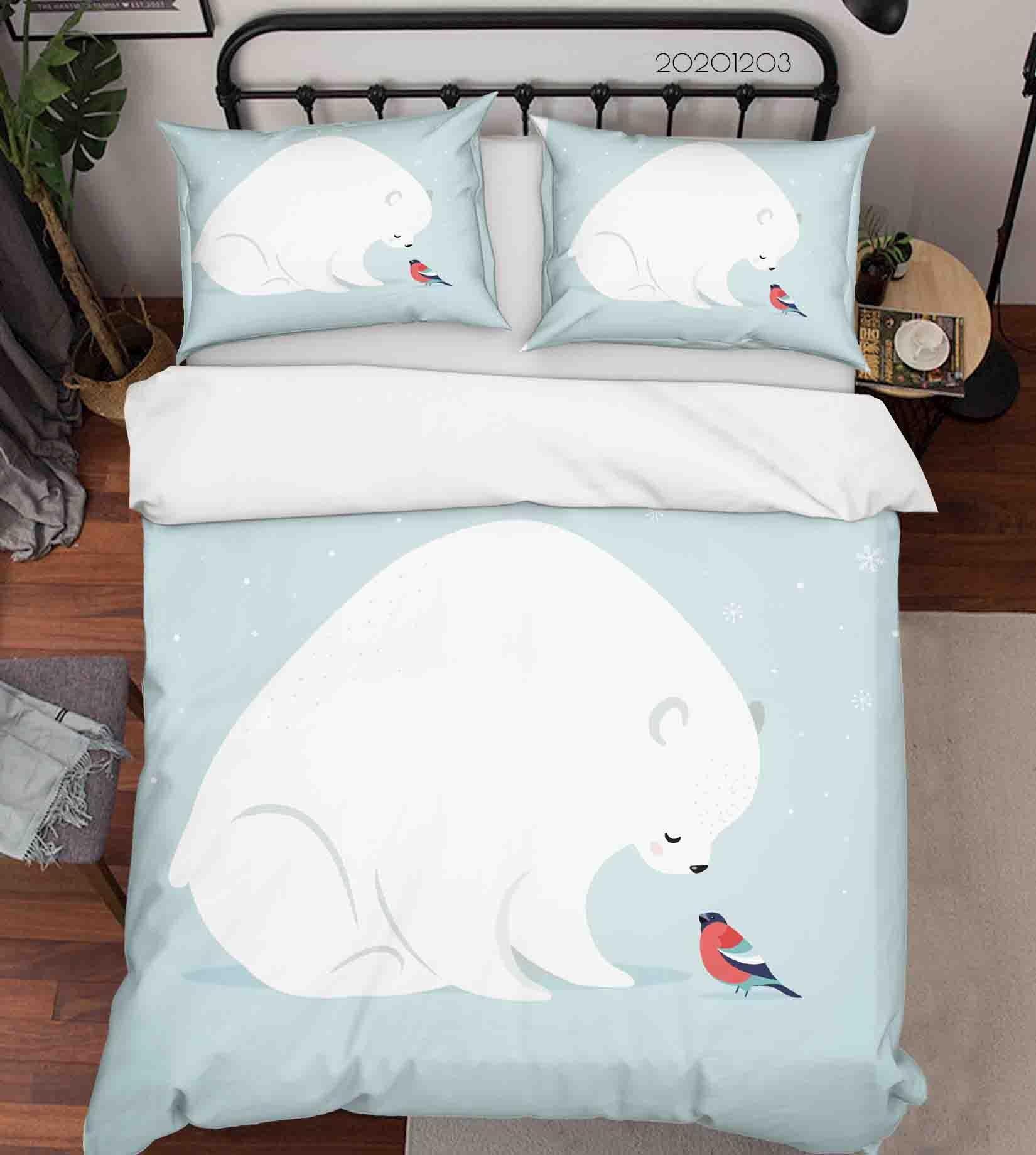 3D Cartoon Polar Bear Red Bird Animal Quilt Cover Set Bedding Set Duvet Cover Pillowcases LXL- Jess Art Decoration