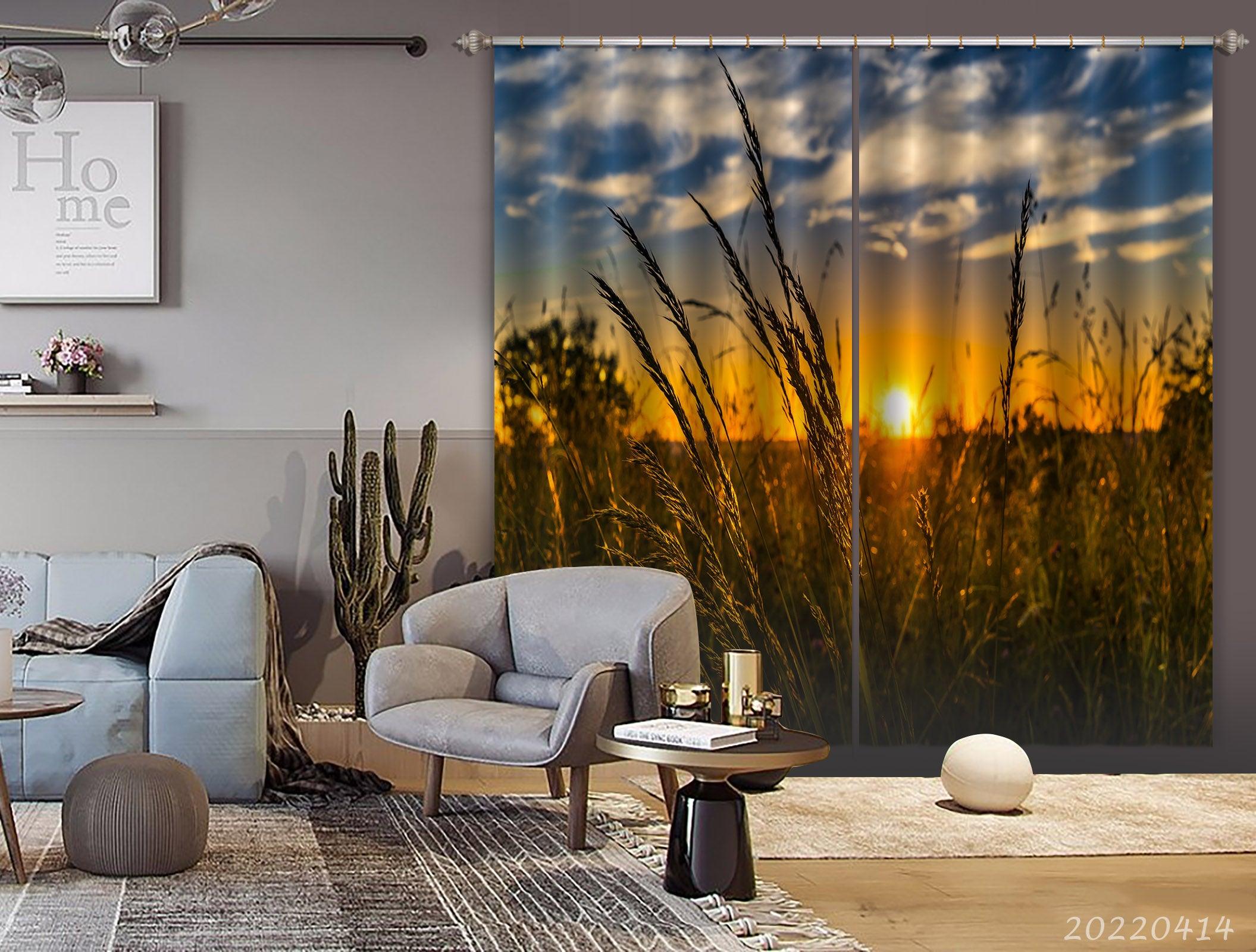 3D Landscape Nature Meadow Horizontal Cloud Sunset Curtains and Drapes GD 4129- Jess Art Decoration