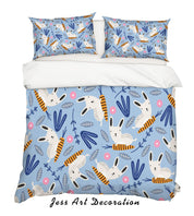3D Cartoon Rabbit Blue Leaf Quilt Cover Set Bedding Set Pillowcases 149- Jess Art Decoration