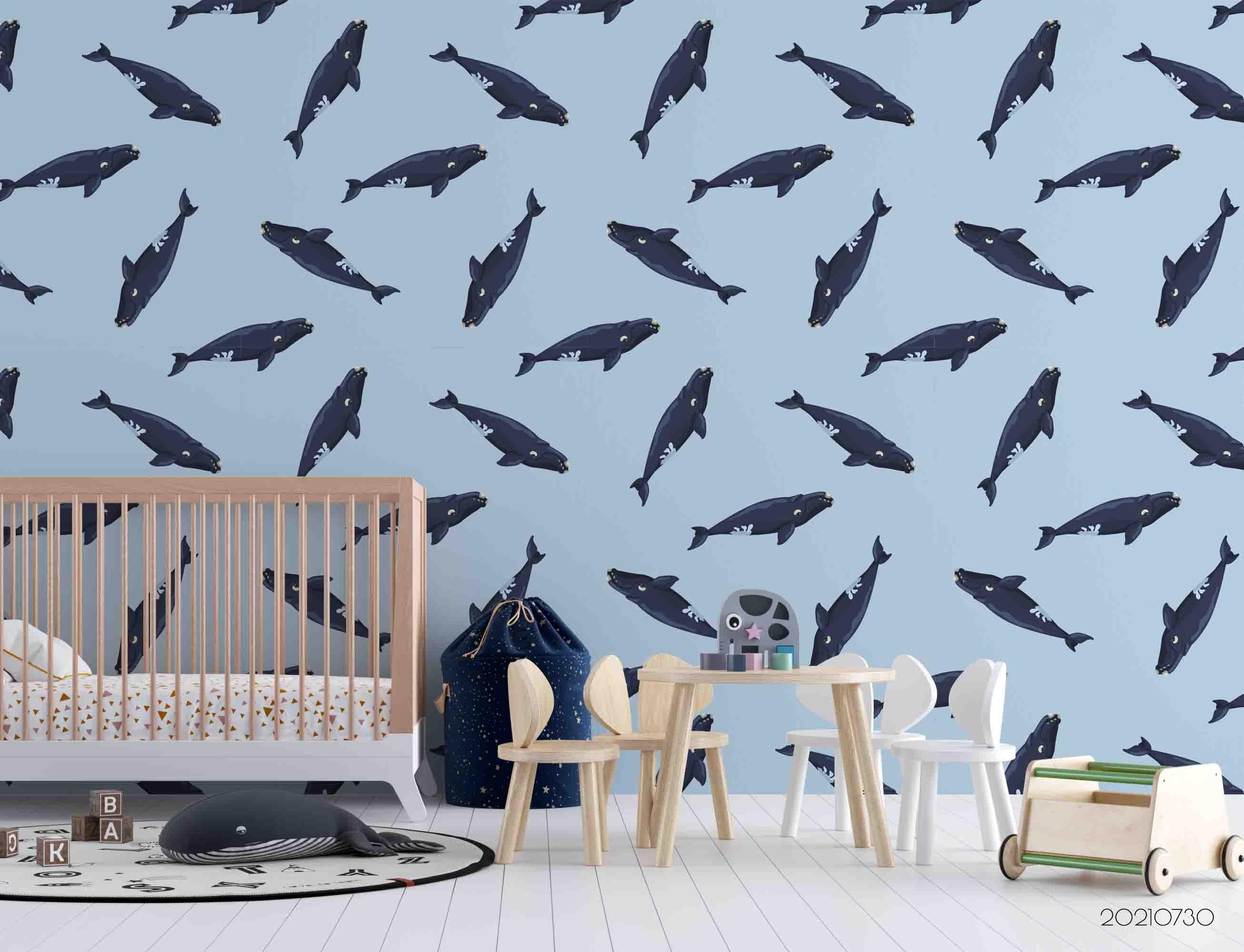 3D Whale Pattern Seamless Light Blue Wall Mural Wallpaper SWW4463- Jess Art Decoration
