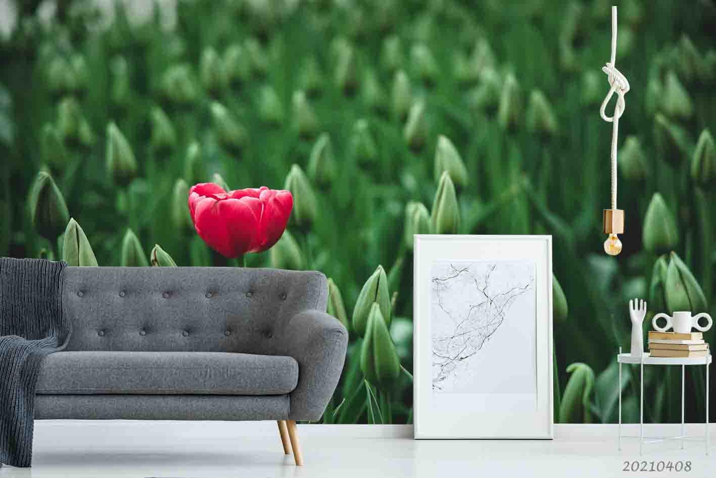 3D Red Tulip Floral Wall Mural Wallpaper LQH 4- Jess Art Decoration