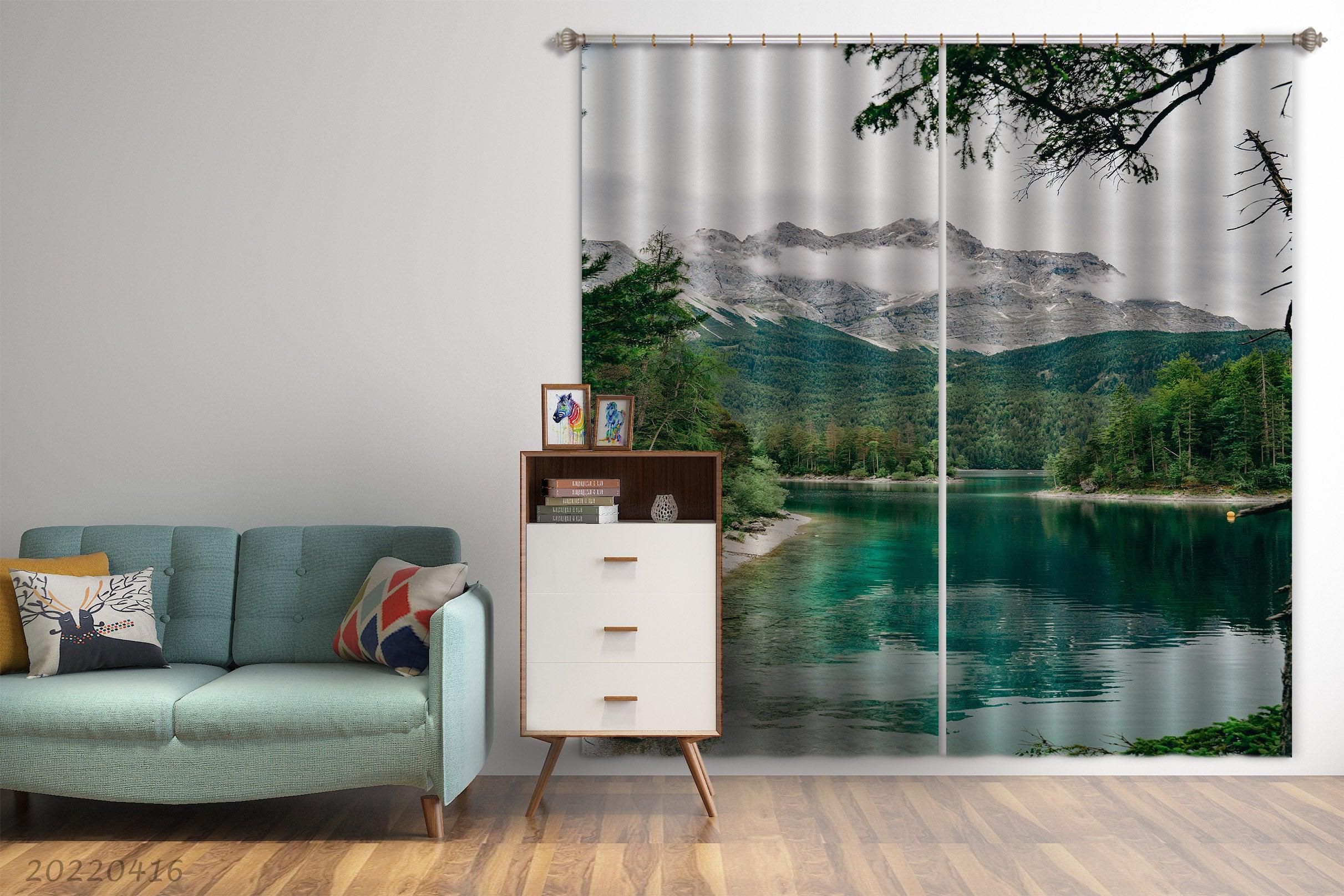 3D Landscape Mountain Forest Green Trees River Curtains and Drapes GD 4506- Jess Art Decoration