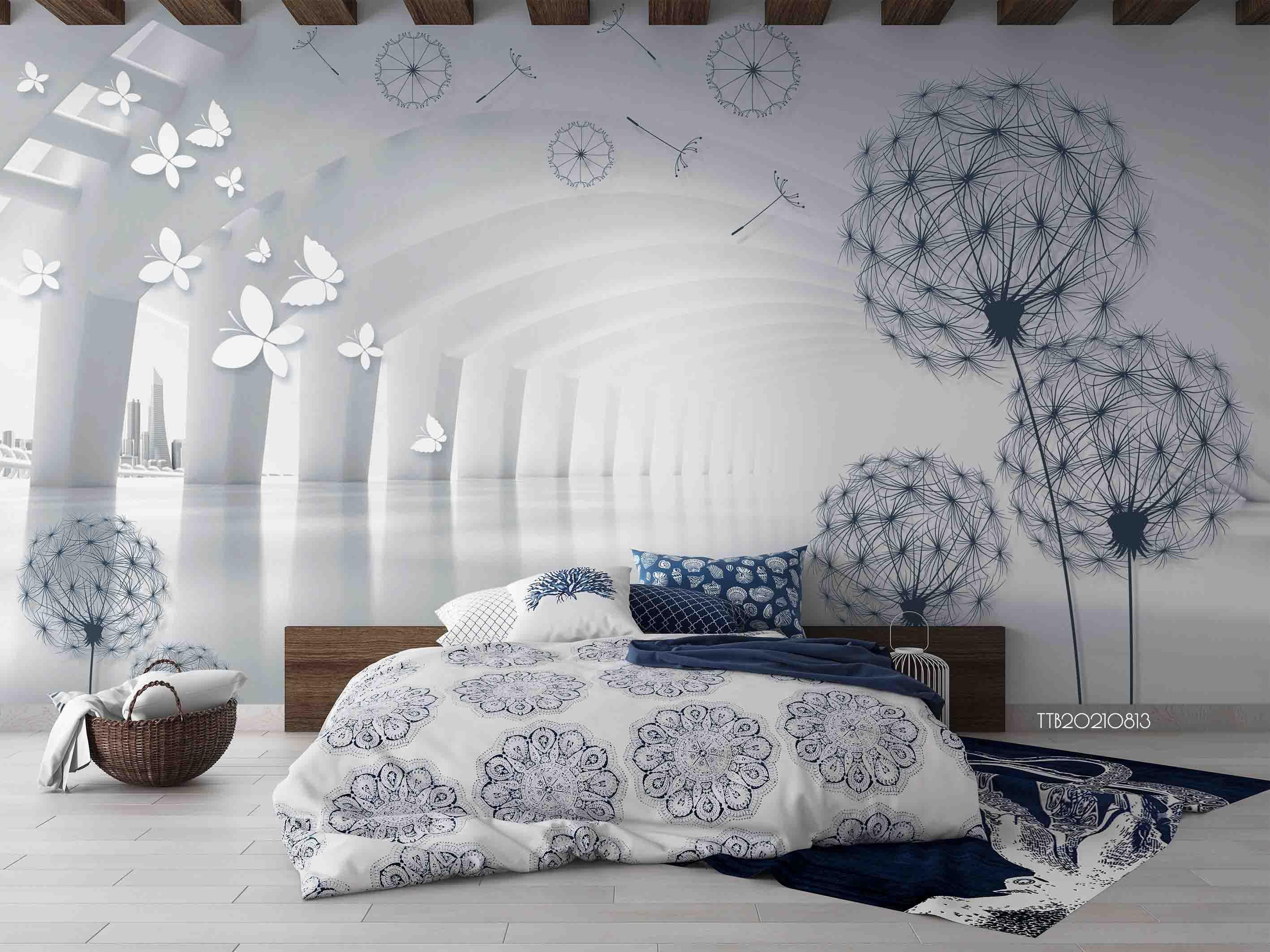 3D Hand-painted Dandelion Butterfly Wall Mural Wallpaper SWW5114- Jess Art Decoration