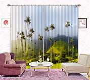 3D Landscape Mountain Green Plant Coconut Tree Fog Curtains and Drapes GD 4756- Jess Art Decoration