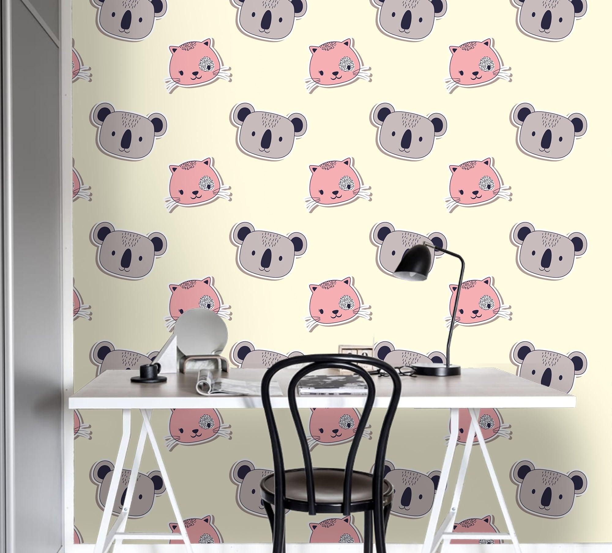 3D Cartoon Cat Koala Wall Mural Wallpaper A216 LQH- Jess Art Decoration
