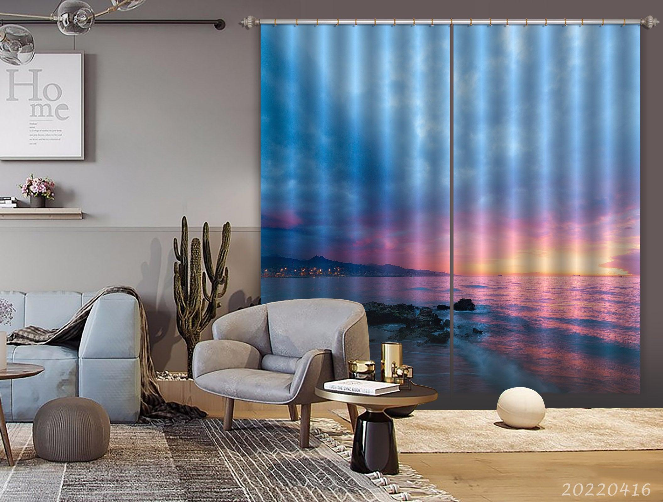 3D Landscape Ocean Reef Coast Golden Sky Cloudy Curtains and Drapes GD 4387- Jess Art Decoration