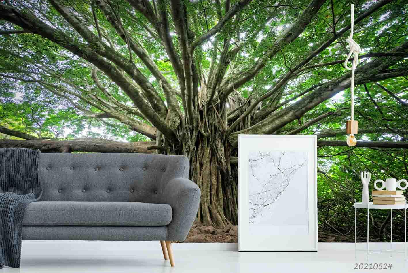 3D Forest Big Tree Green Wall Mural Wallpaper SWW145- Jess Art Decoration