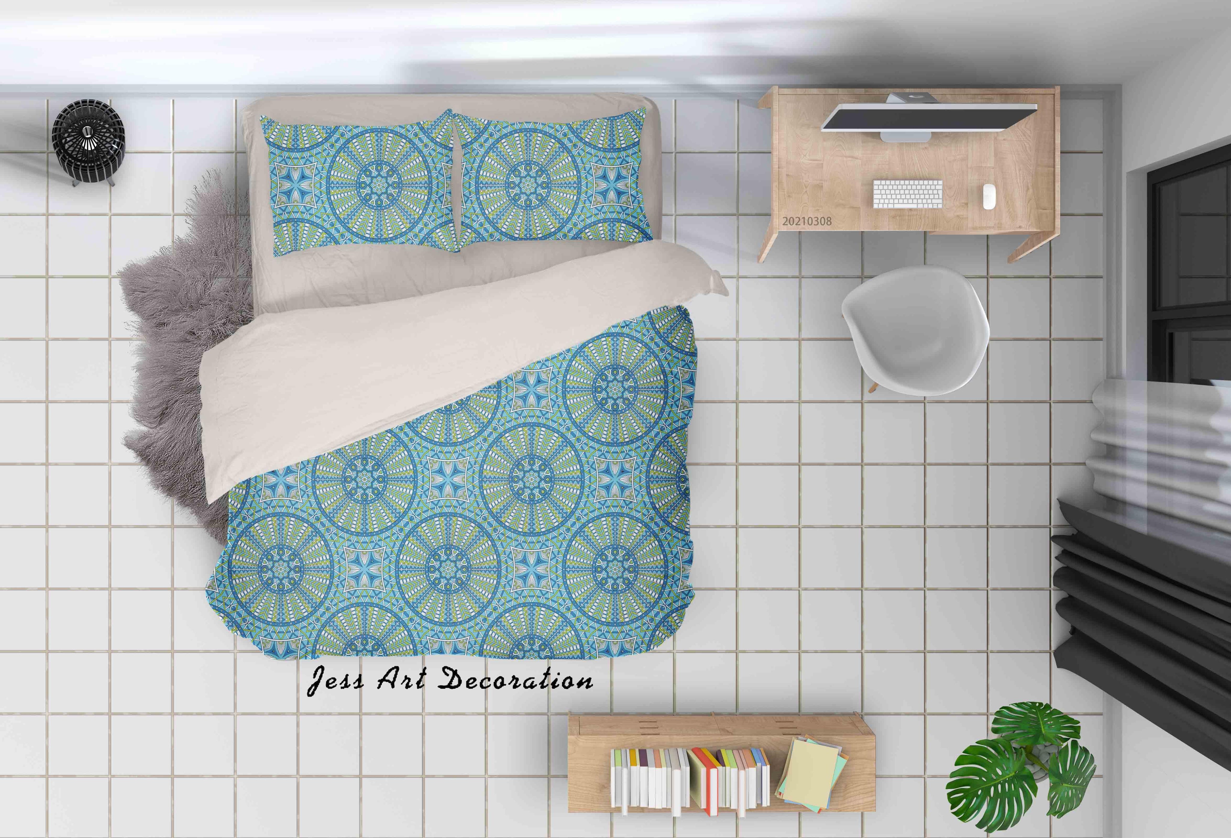 3D Abstract Blue Geometric Floral Quilt Cover Set Bedding Set Duvet Cover Pillowcases 24- Jess Art Decoration