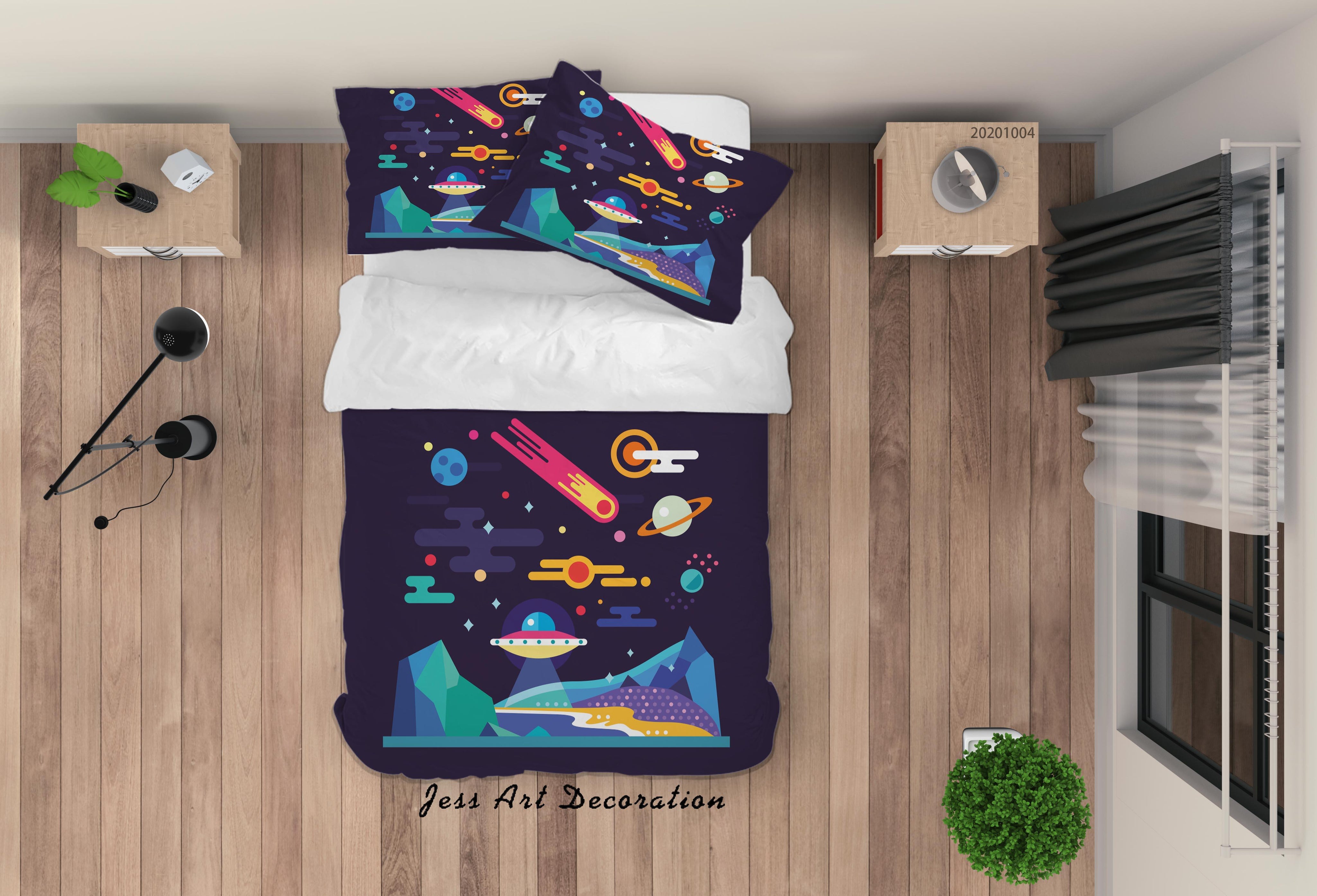 3D Planet Moon Sun Spaceship Pattern Quilt Cover Set Bedding Set Duvet Cover Pillowcases WJ 9319- Jess Art Decoration