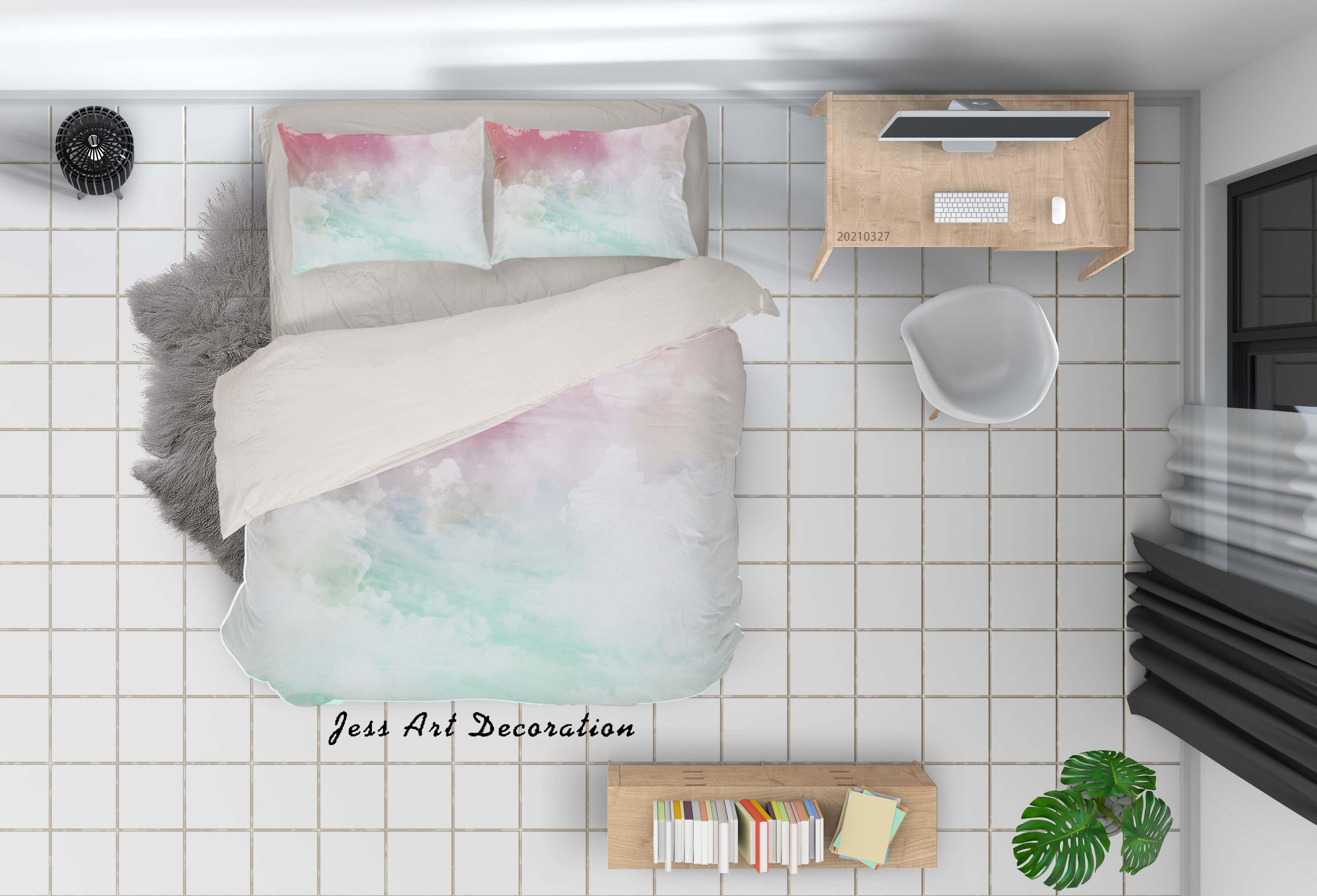 3D Watercolor Sky Cloud Quilt Cover Set Bedding Set Duvet Cover Pillowcases 61- Jess Art Decoration