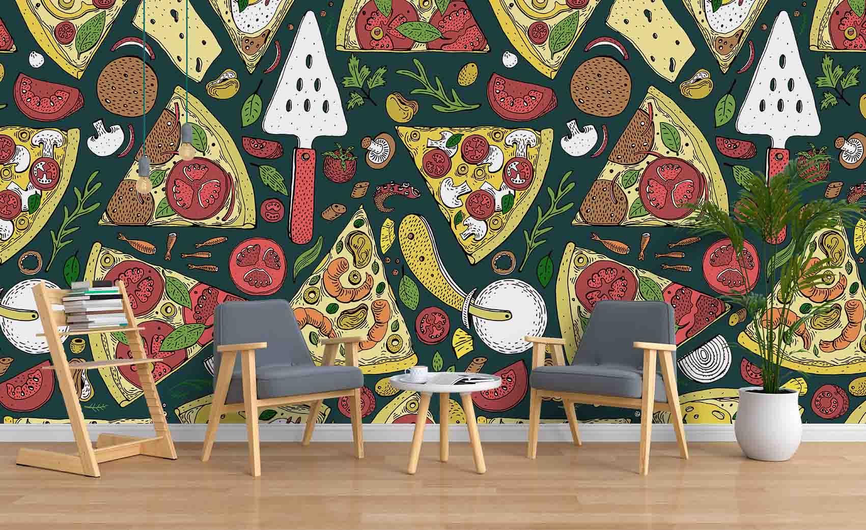 3D Cartoon Pizza Wall Mural Wallpaper SF09- Jess Art Decoration