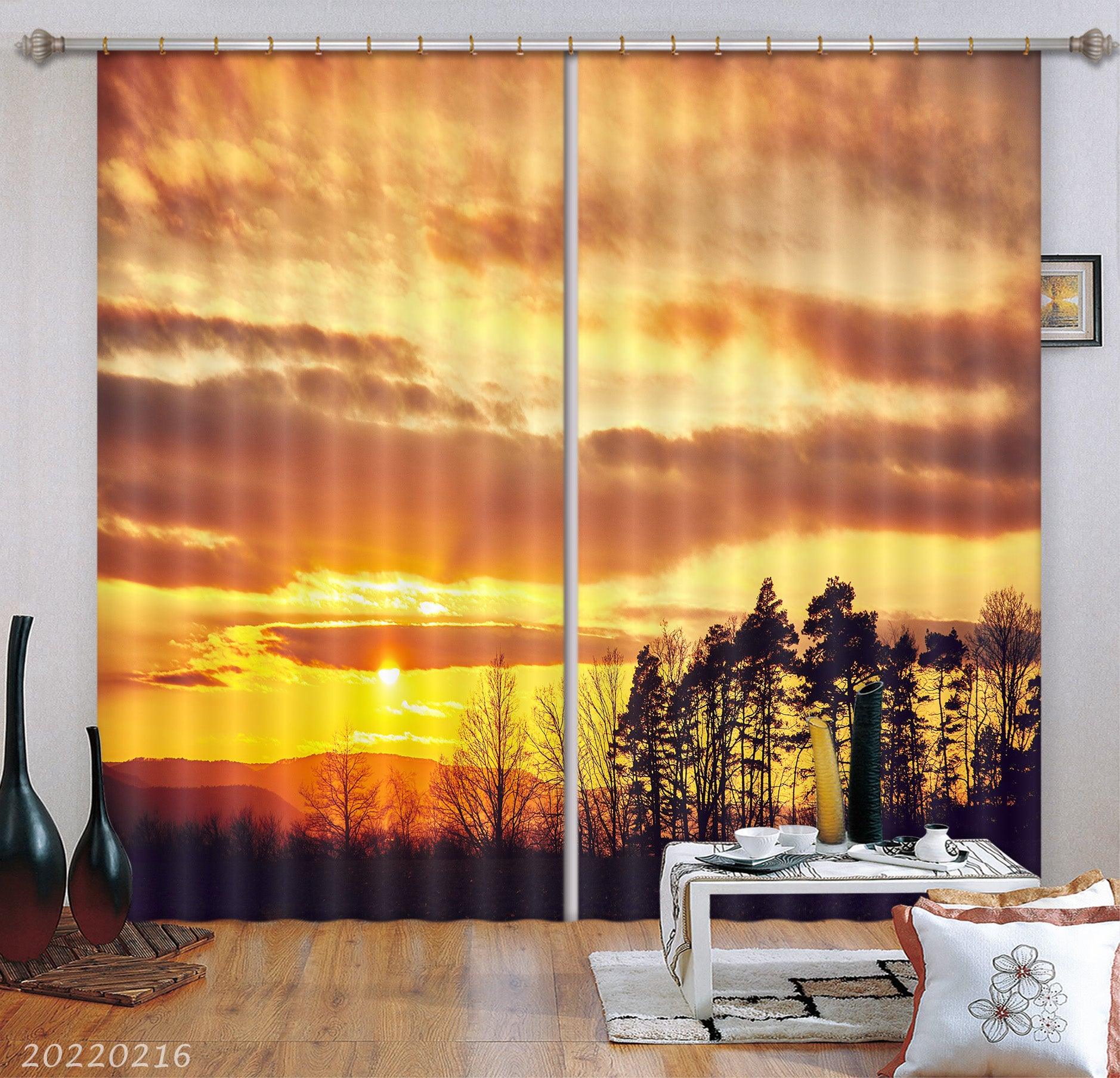 3D Woods Golden Sun Sky Dark Cloud Curtains and Drapes GD 1953- Jess Art Decoration