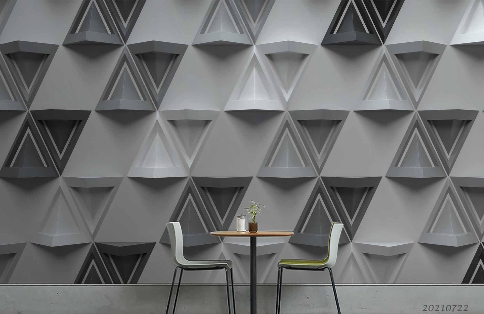 3D Grey Geometric Triangle Wall Mural Wallpaper LQH 319- Jess Art Decoration