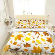 3D Hand Drawn Yellow Maple Leaves Plant Quilt Cover Set Bedding Set Duvet Cover Pillowcases LXL- Jess Art Decoration
