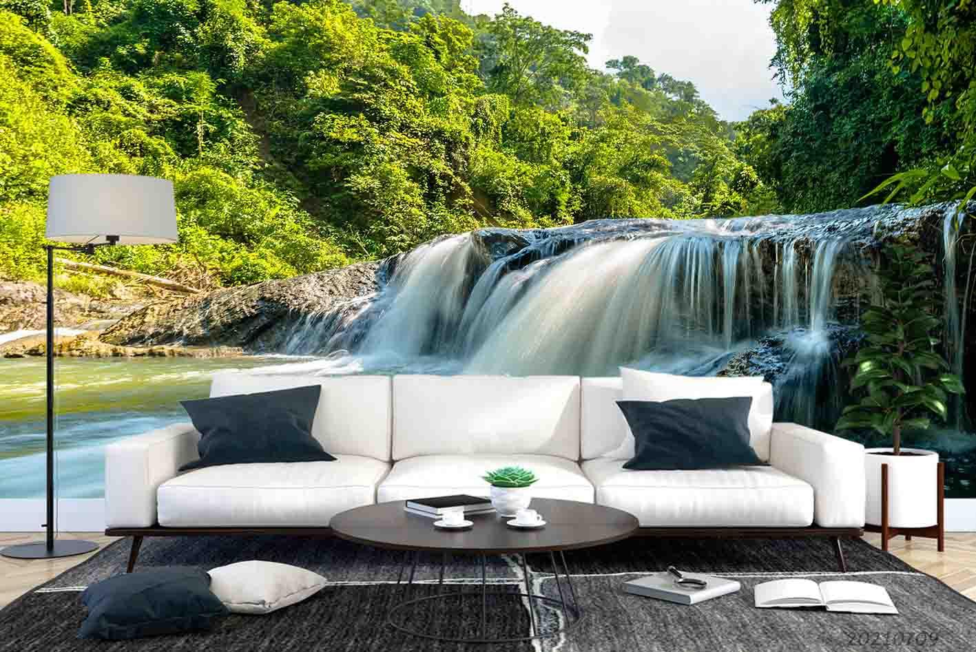 3D Waterfall Forest Wall Mural Wallpaper SWW3839- Jess Art Decoration