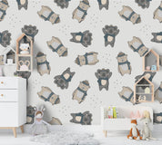 3D Cartoon Grey Bear Wall Mural Wallpaper A184 LQH- Jess Art Decoration