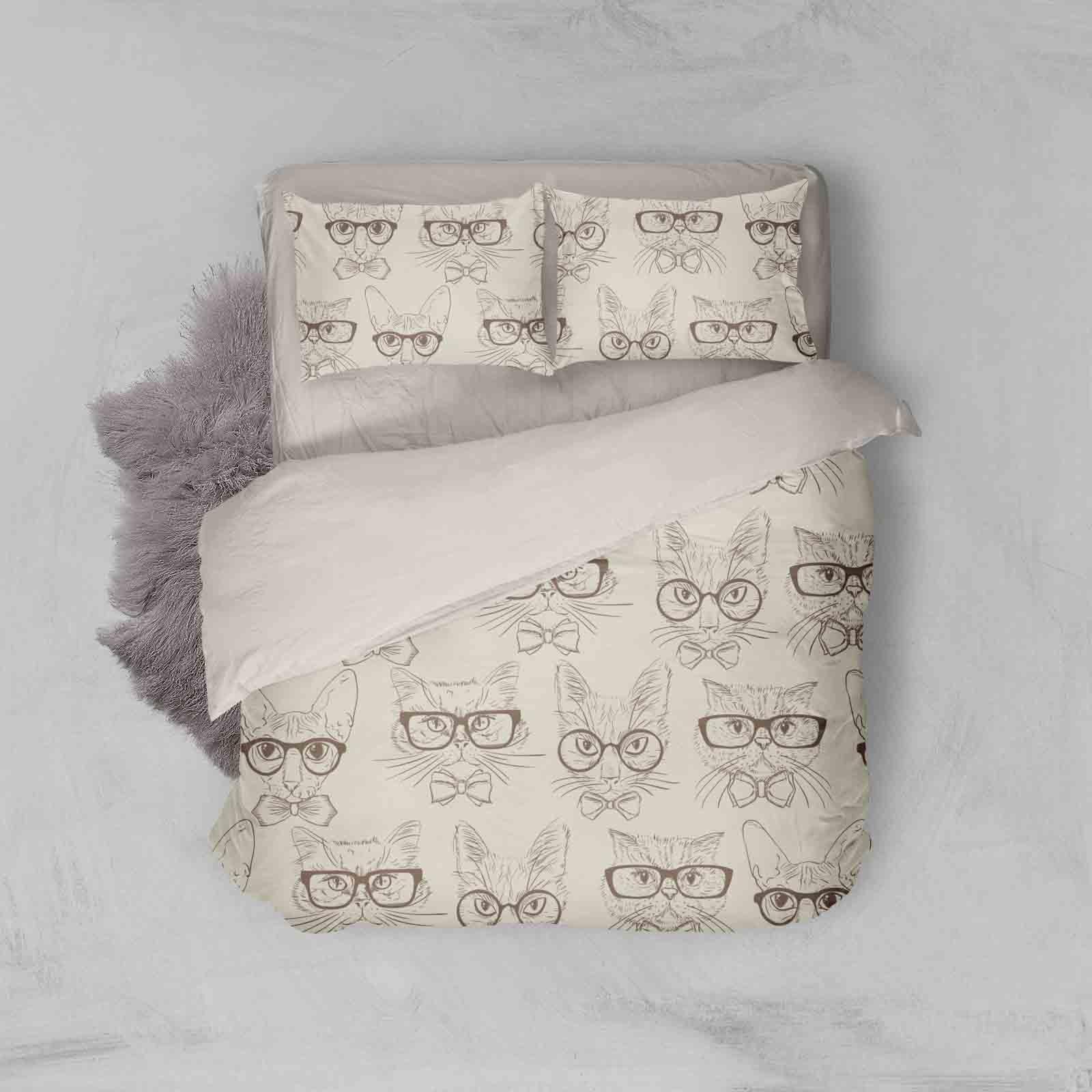 3D Beige Dog Cat Quilt Cover Set Bedding Set Pillowcases 44- Jess Art Decoration