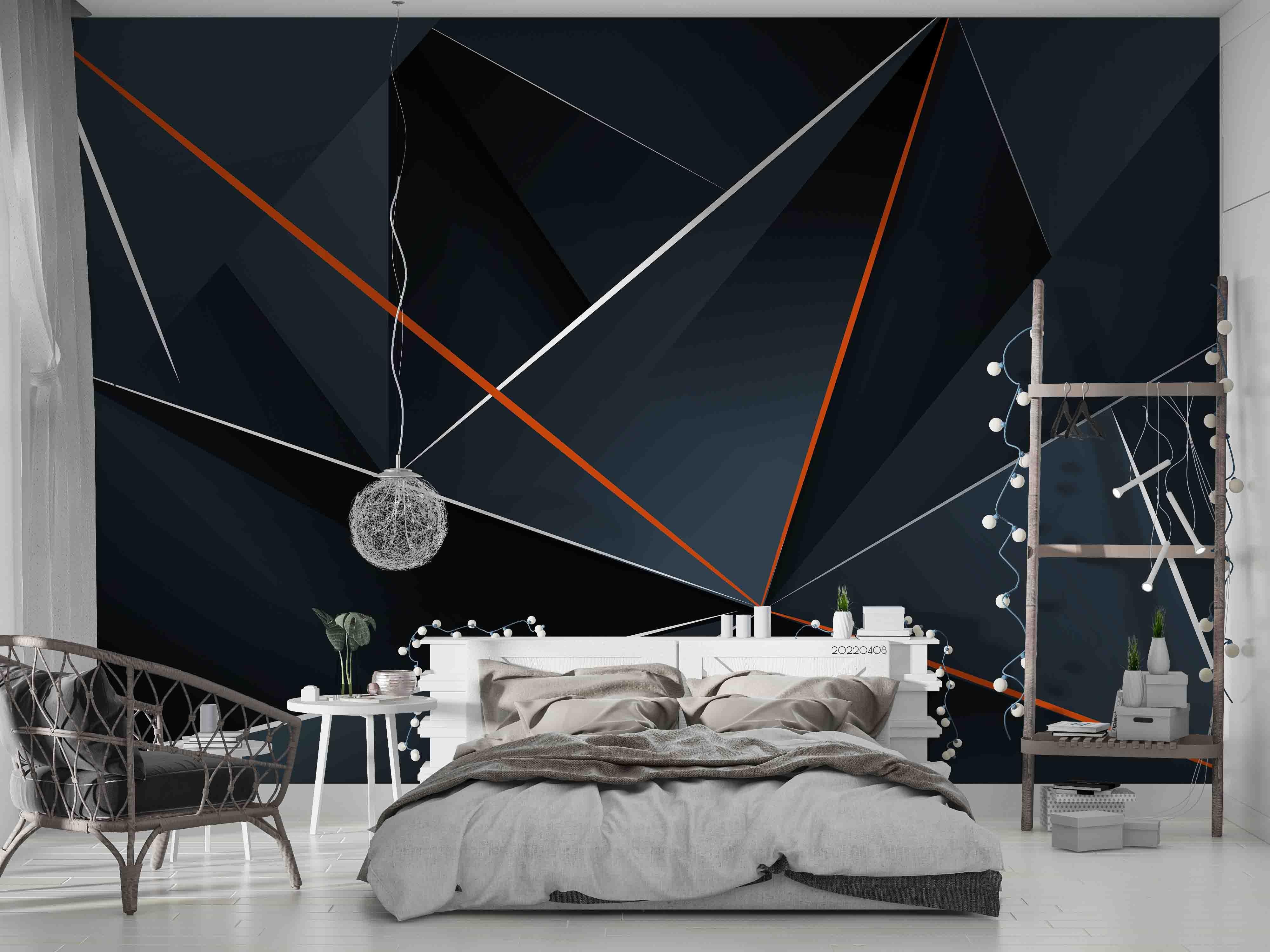 3D Abstract Geometric Line Dark Blue Wall Mural Wallpaper GD 3795- Jess Art Decoration