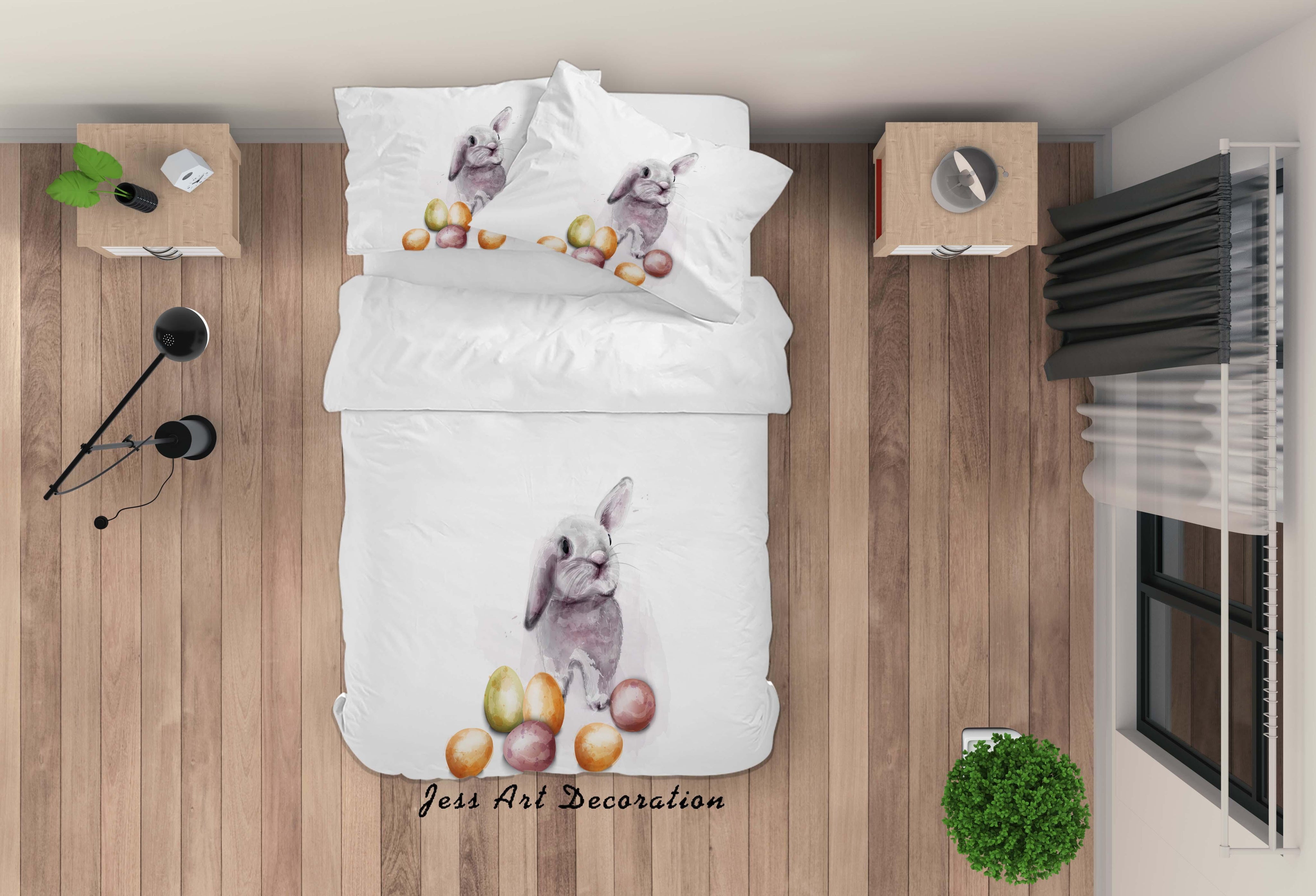 3D White Rabbit Eggs Quilt Cover Set Bedding Set Duvet Cover Pillowcases SF91- Jess Art Decoration