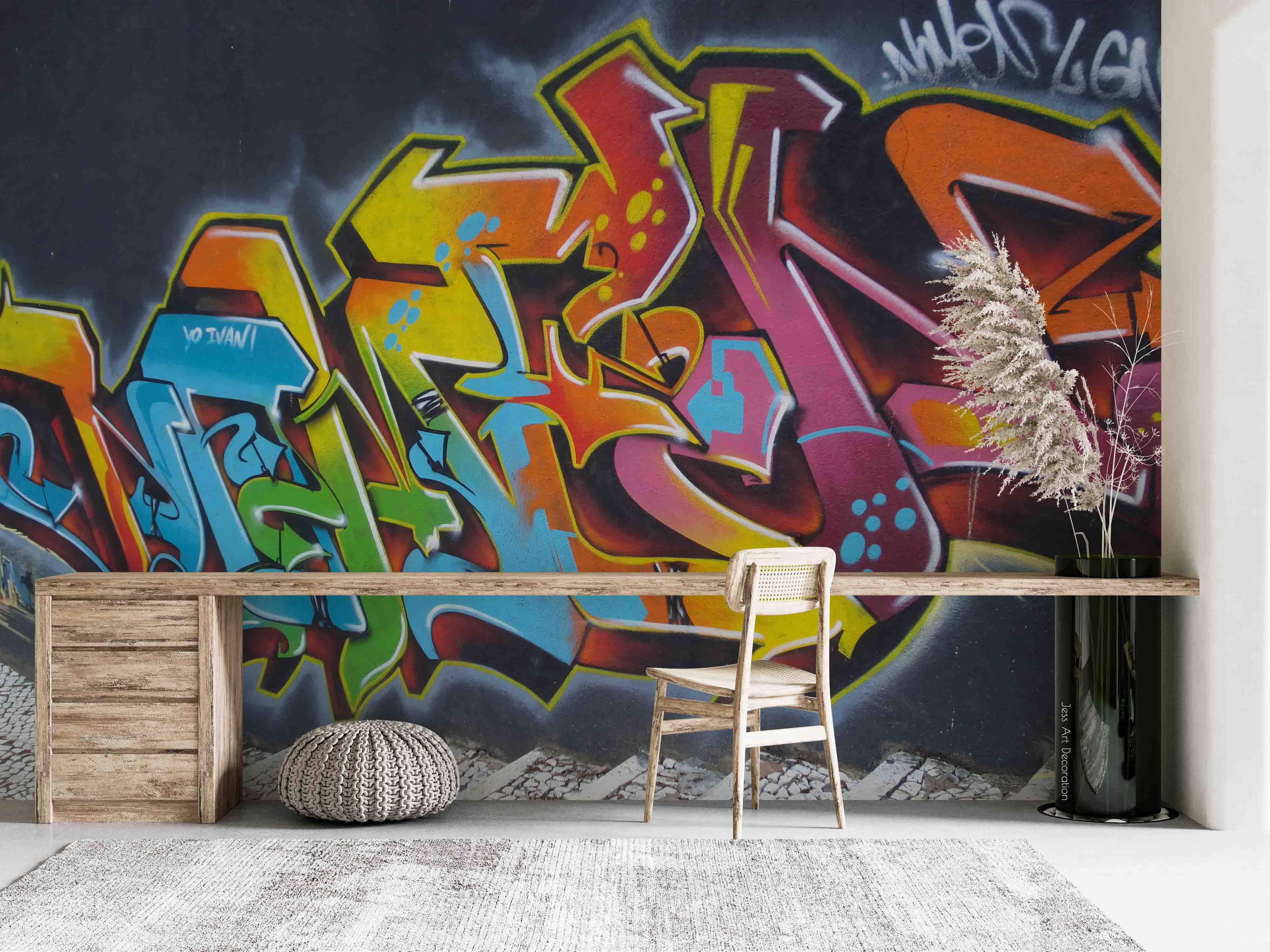 Abstract Graffiti Alphabet Wallpaper typography graffiti wall mural for teen room or studio - view 2