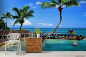 3D Blue Sky Sea Coconut Tree Wall Mural Wallpaper LQH 28- Jess Art Decoration