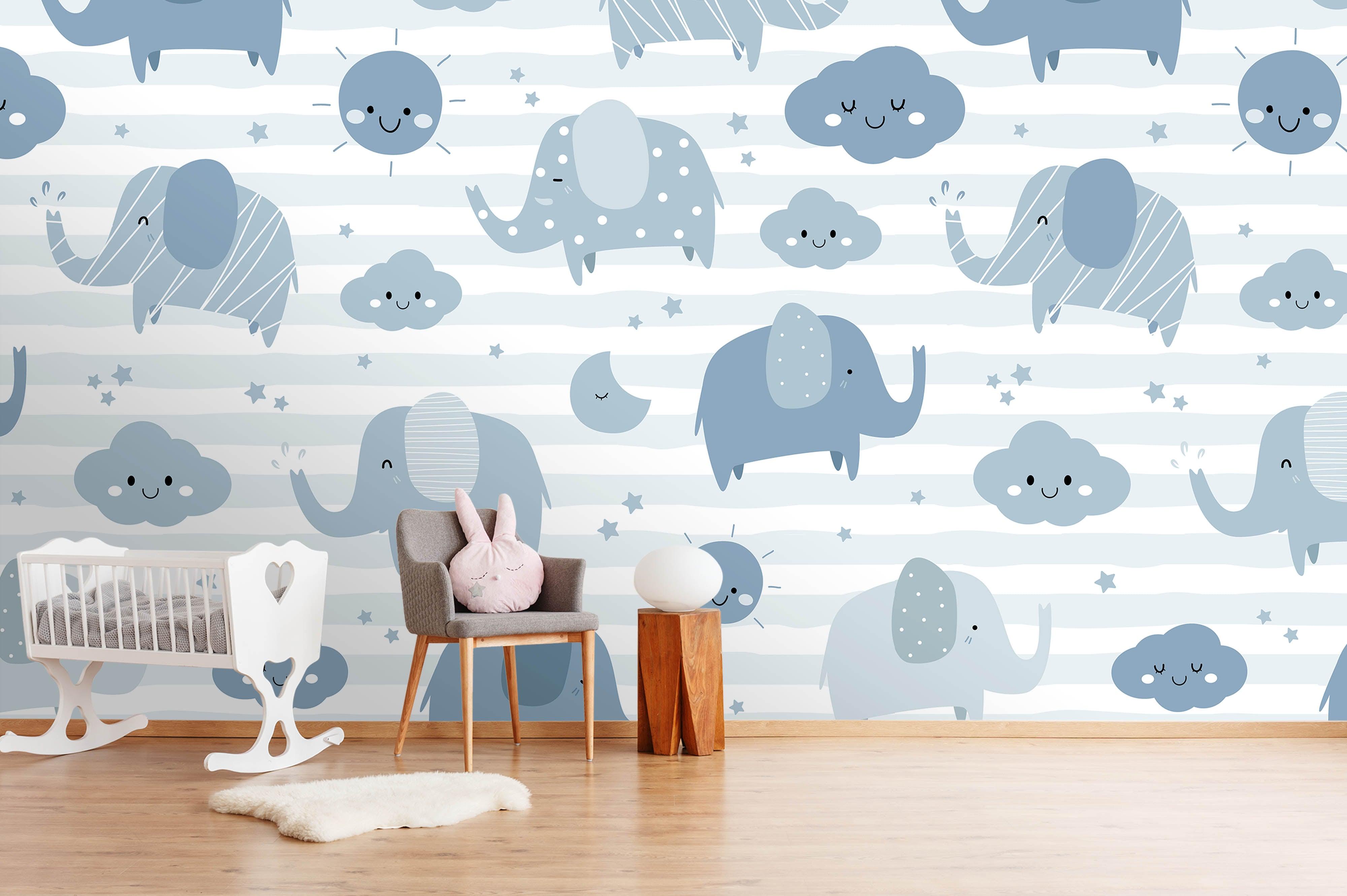 3D cartoon grey elephant wall mural wallpaper 28- Jess Art Decoration