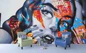 3D Colourful Graffiti Art Fashionable Girl Wall Mural Wallpaper ZY D34- Jess Art Decoration