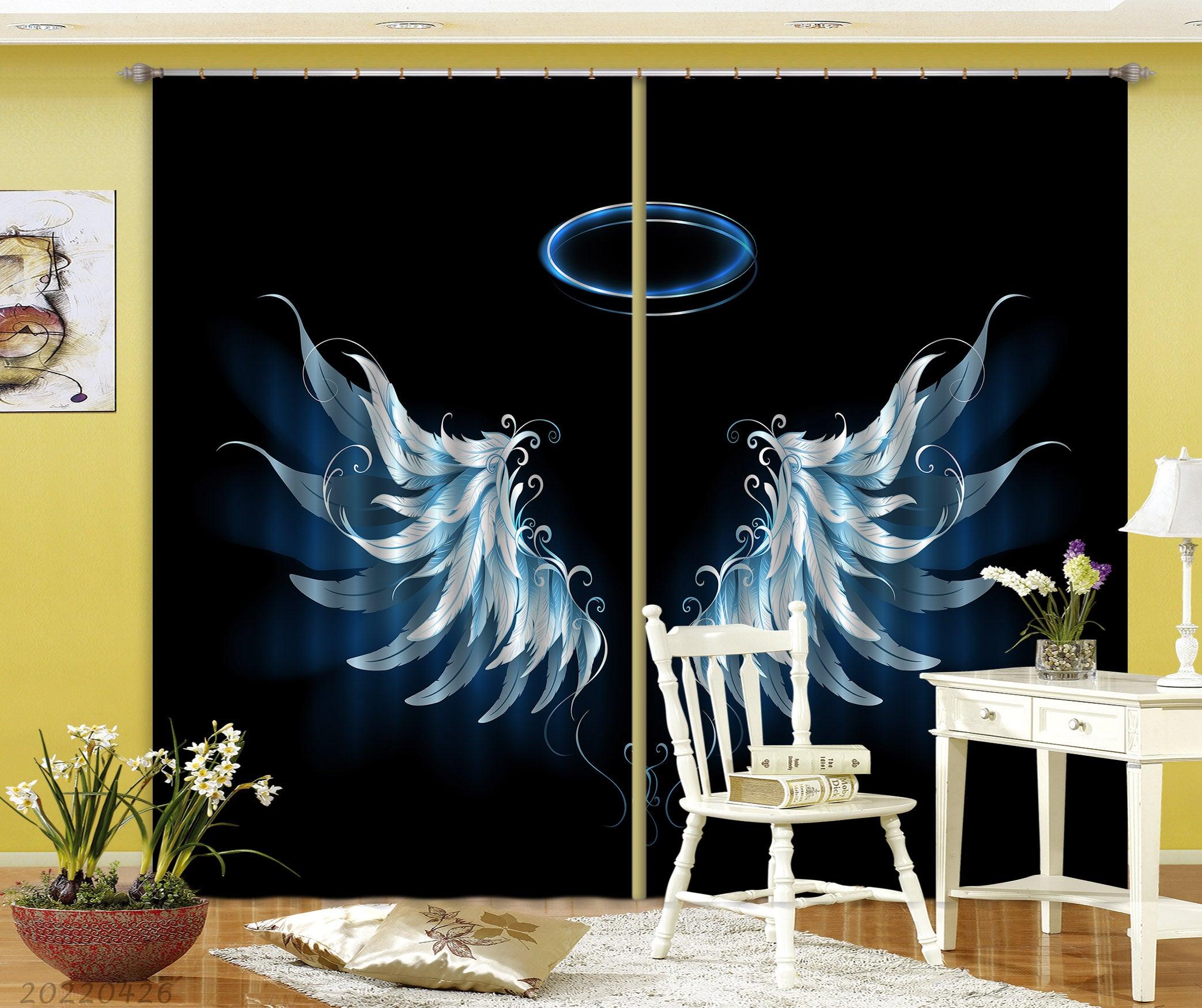 3D Wing Feather Pattern Aperture Curtains and Drapes GD 4848- Jess Art Decoration