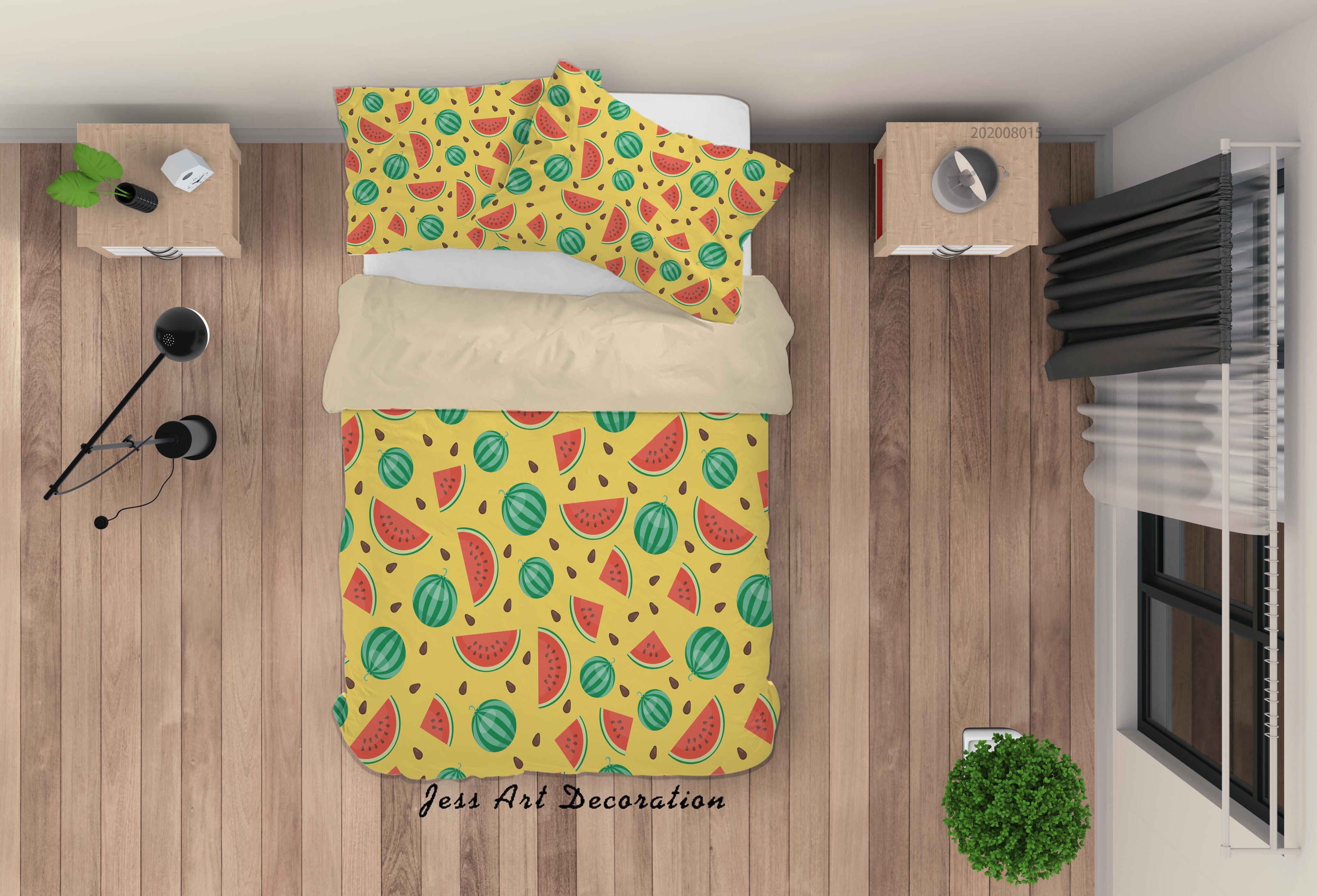 3D Watermelon Fruity Yellow Quilt Cover Set Bedding Set Duvet Cover Pillowcases LXL- Jess Art Decoration