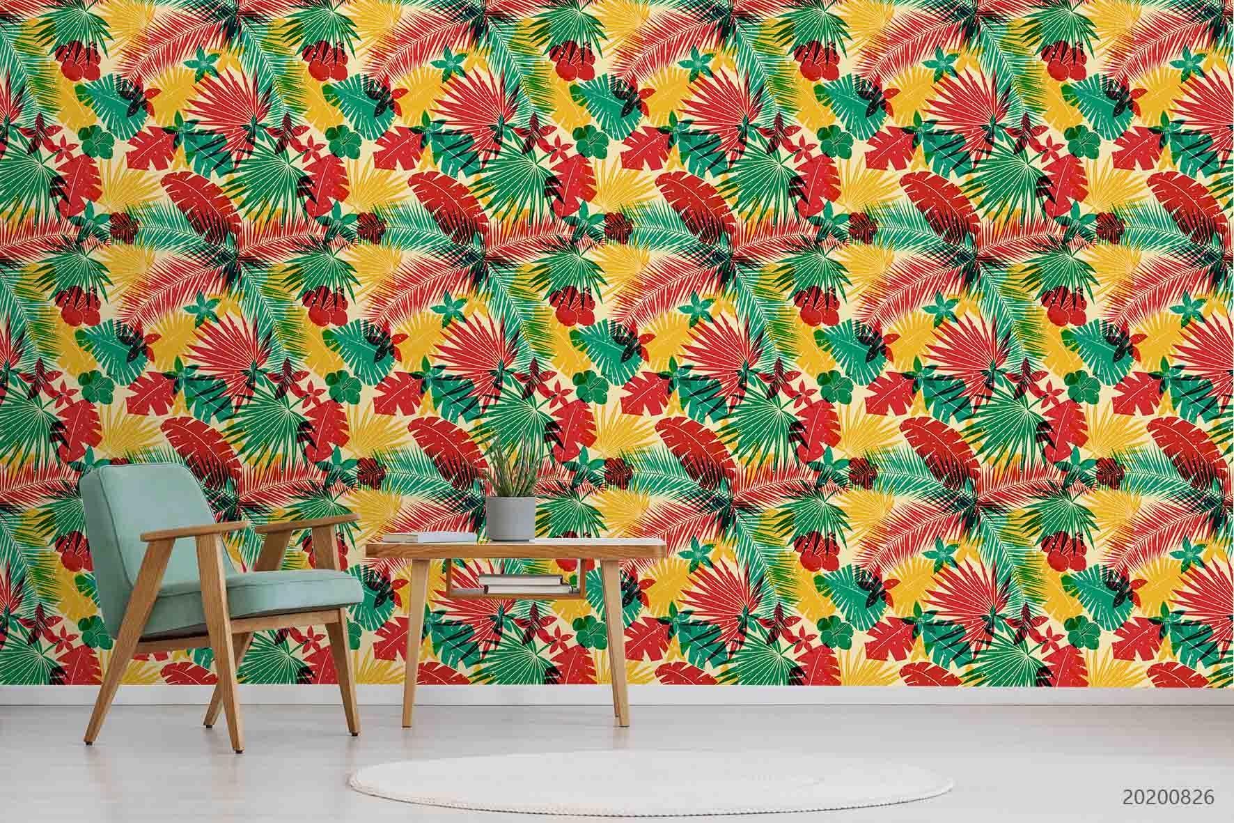 3D Watercolour Colorful Leaves Plant Wall Mural Wallpaper LXL 1334- Jess Art Decoration