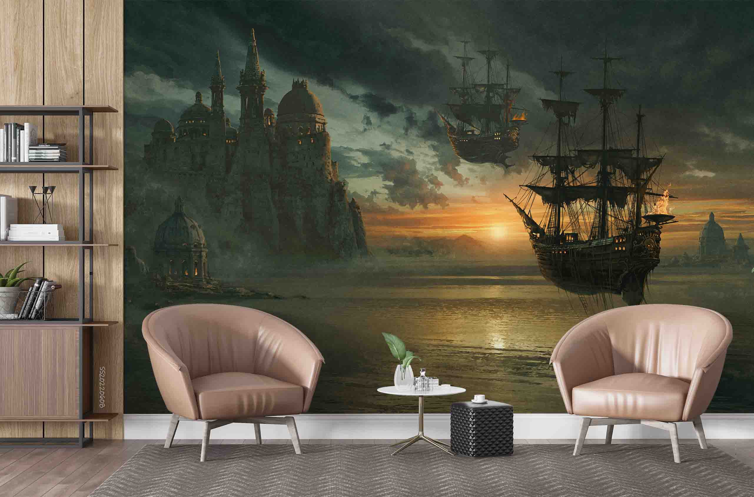 3D Fantasy Airship Landscape Wall Mural Wallpaper GD 400- Jess Art Decoration