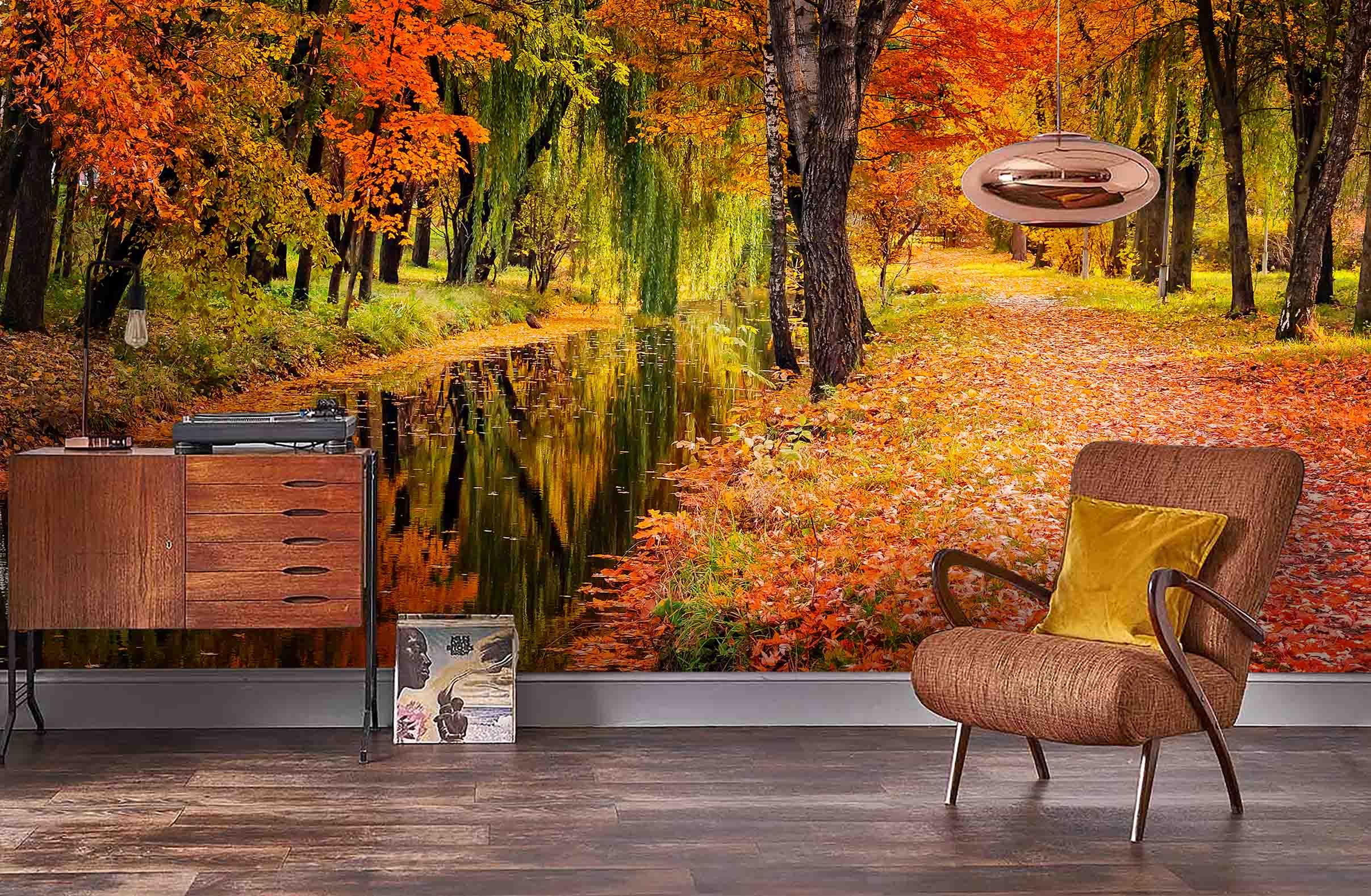 3D Red Leaf Forest Late Autumn Wall Mural Wallpaper 86- Jess Art Decoration