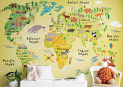 3D World Map Cartoon Animal Building Wall Mural Wallpaper GD 83- Jess Art Decoration