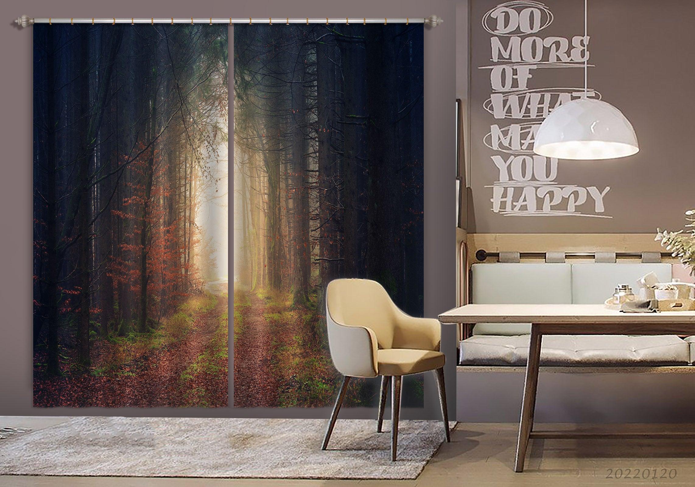 3D Autumn Woods Red Leaves Path Curtains and Drapes GD 1791- Jess Art Decoration