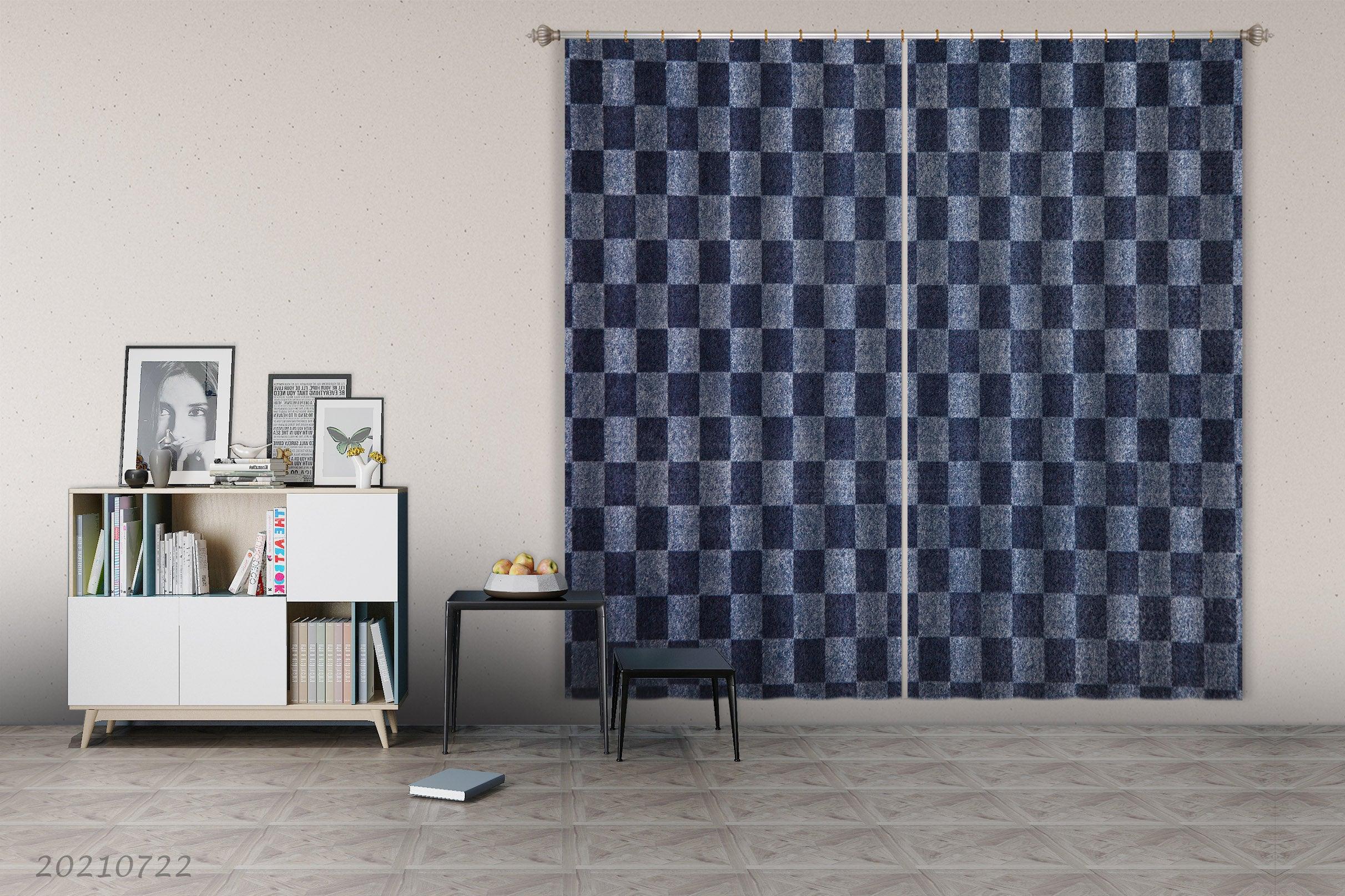 3D Abstract Blue Geometry Curtains and Drapes LQH 203- Jess Art Decoration