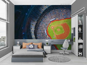 Aerial View Baseball Field Stand Spectator Wallpaper baseball wall mural for sports room or fan space - view 3