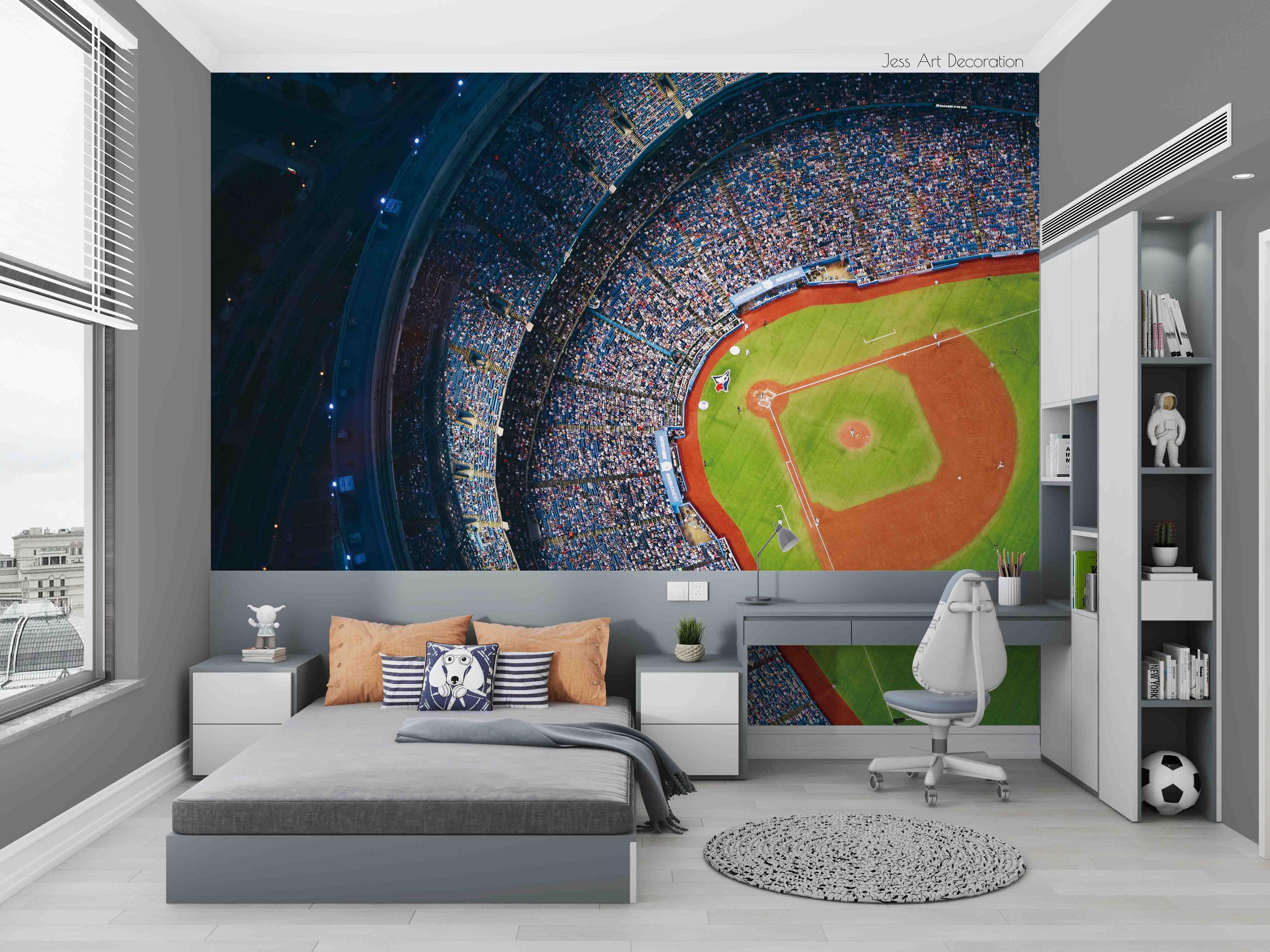 Aerial View Baseball Field Stand Spectator Wallpaper baseball wall mural for sports room or fan space - view 3