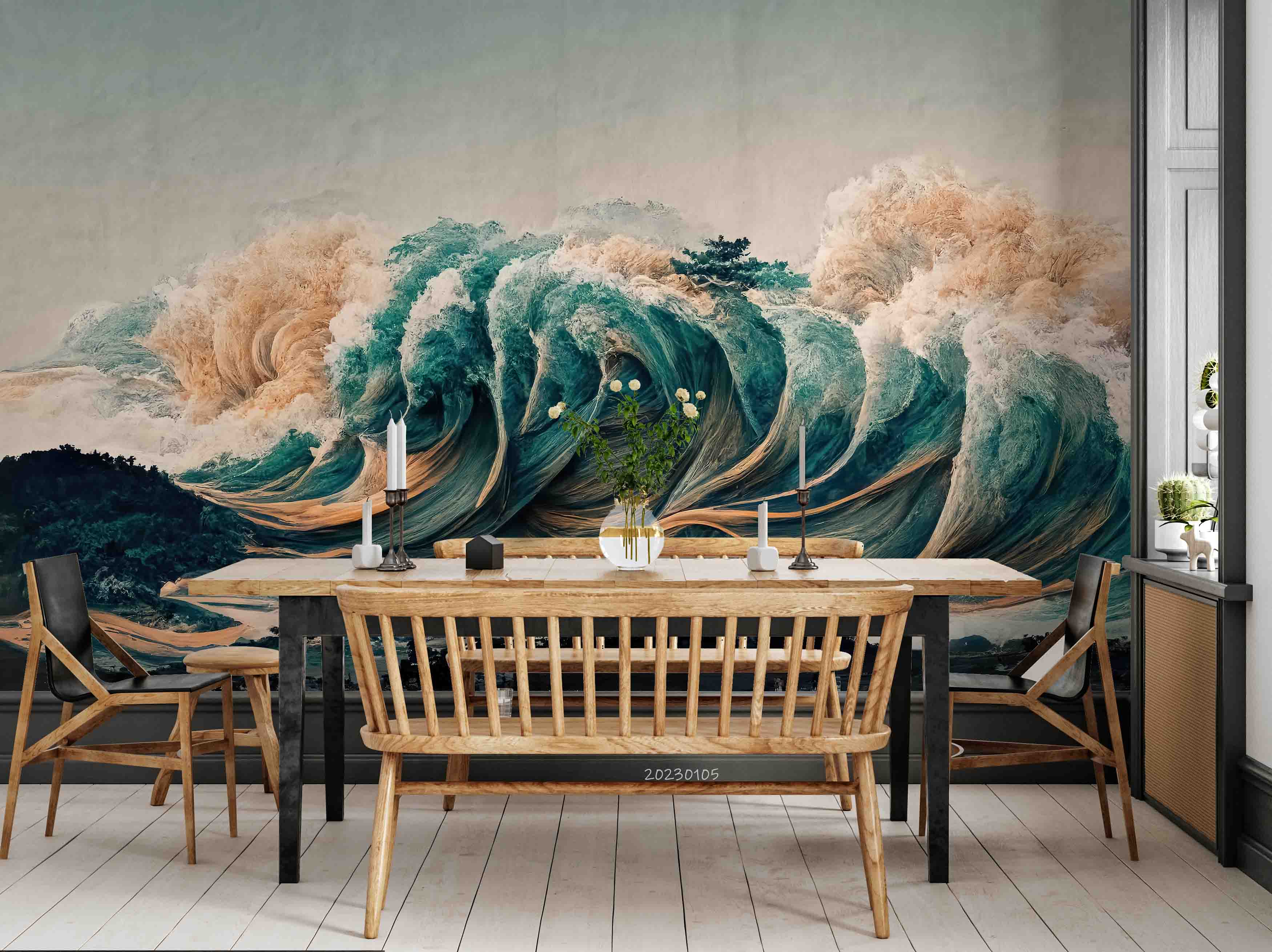3D Vintage Japanese Watercolor Waves Texture Wall Mural Wallpaper GD 1853- Jess Art Decoration