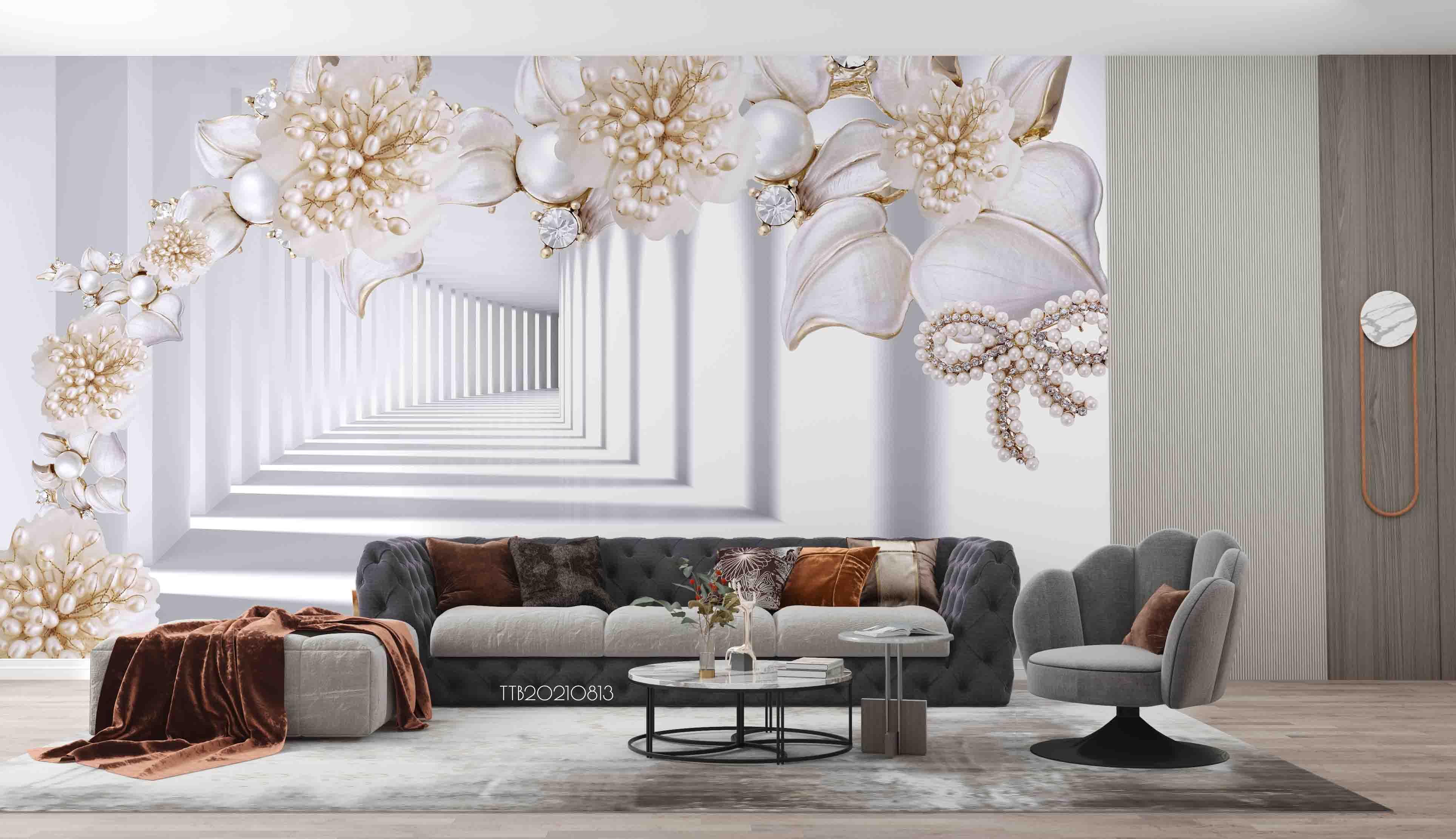 3D Stereo Floral Pearl Deep Loby Wall Mural Wallpaper SWW5097- Jess Art Decoration